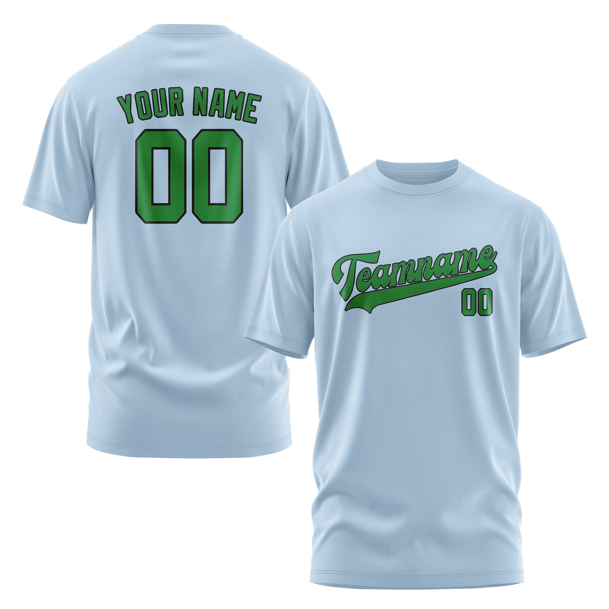 Maßgeschneidertes Hellblau Smaragdgrün T-Shirt