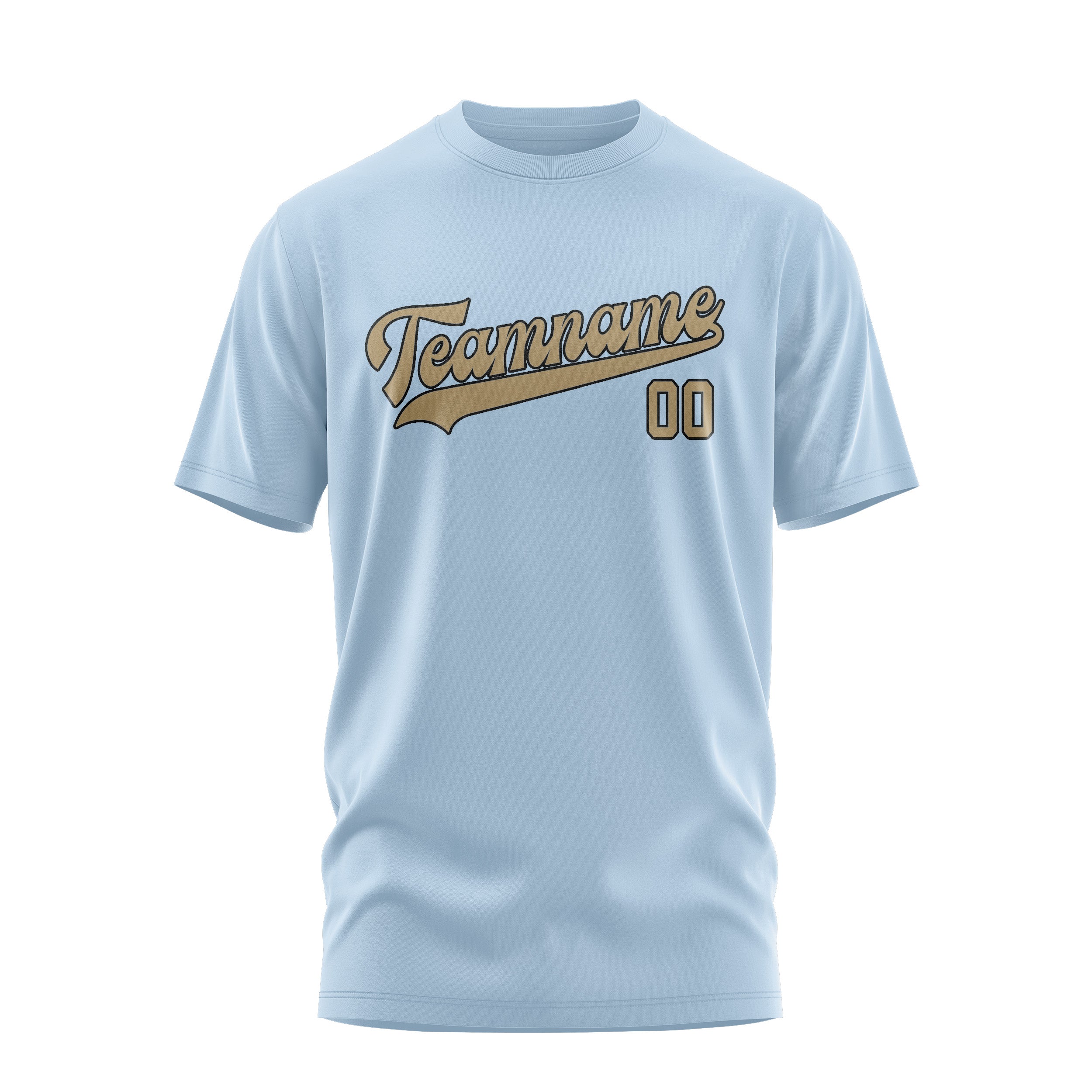 Maßgeschneidertes Hellblau Hellkhaki T-Shirt