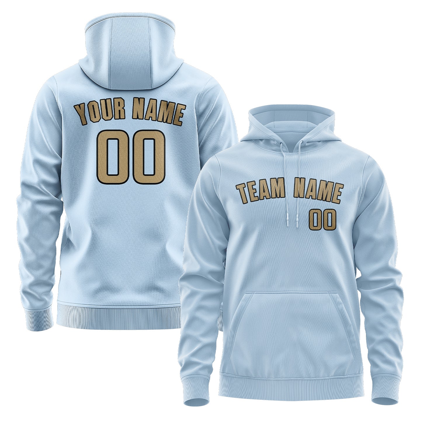 Maßgeschneidertes Hellblau Hellkhaki Hoodie