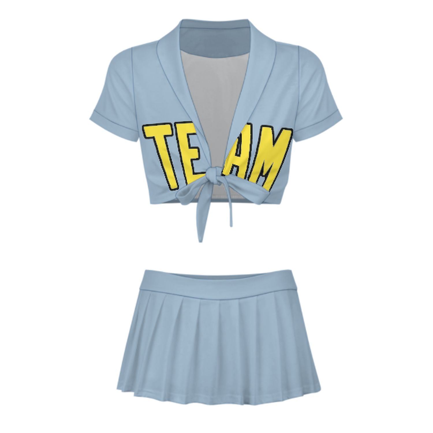 Maßgeschneidertes Hellblau Blassgelb Cheerleader Outfit Set