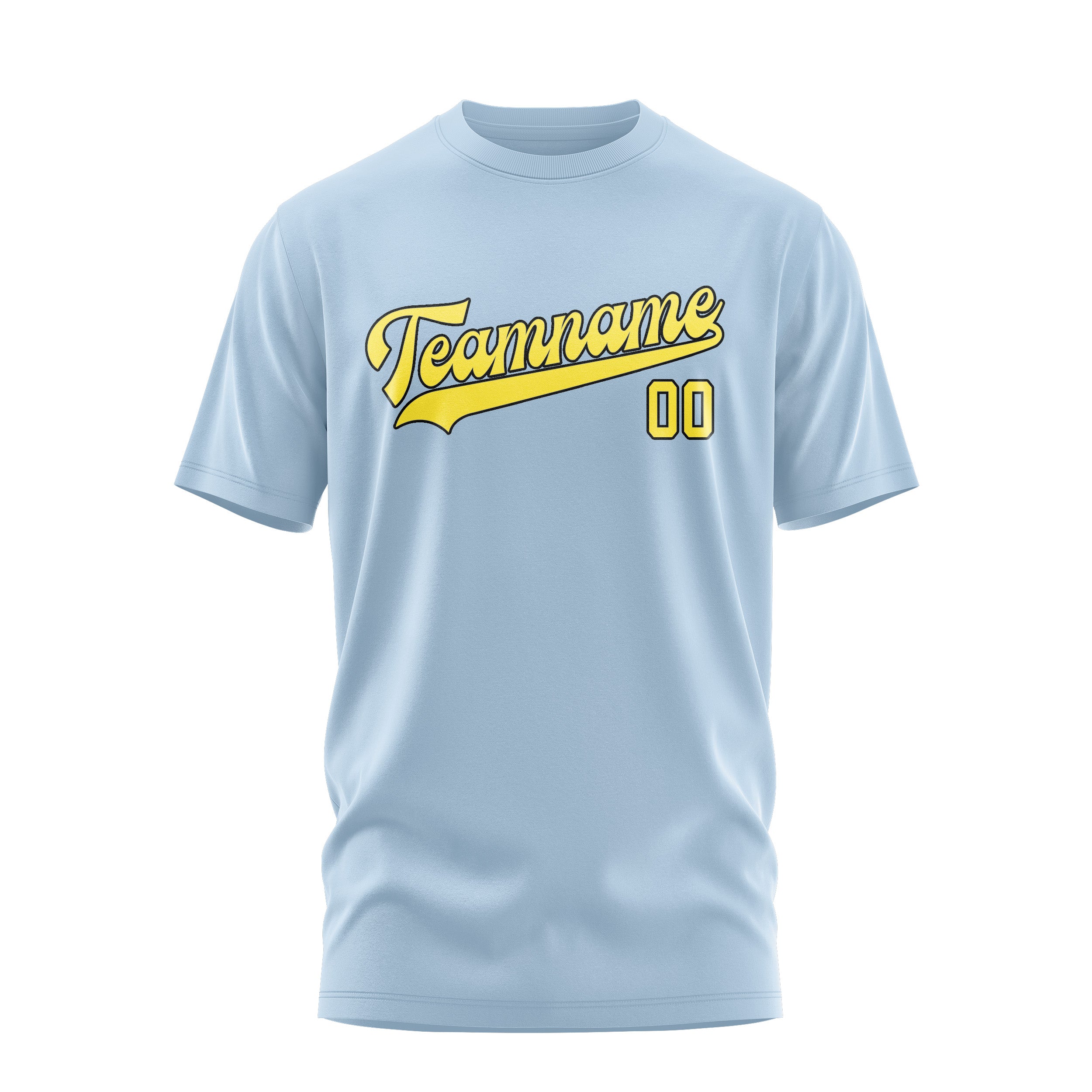 Maßgeschneidertes Hellblau Blassgelb T-Shirt