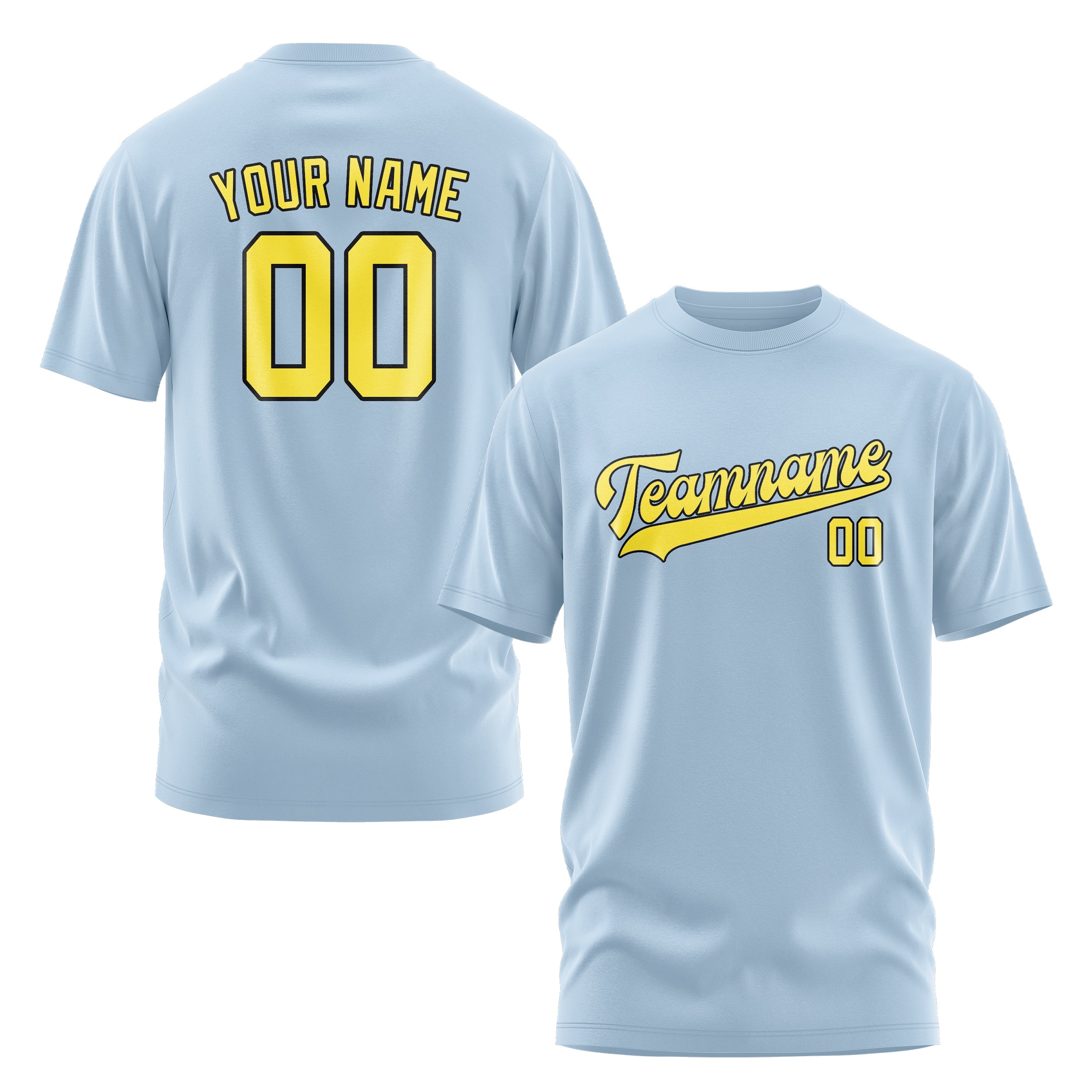 Maßgeschneidertes Hellblau Blassgelb T-Shirt