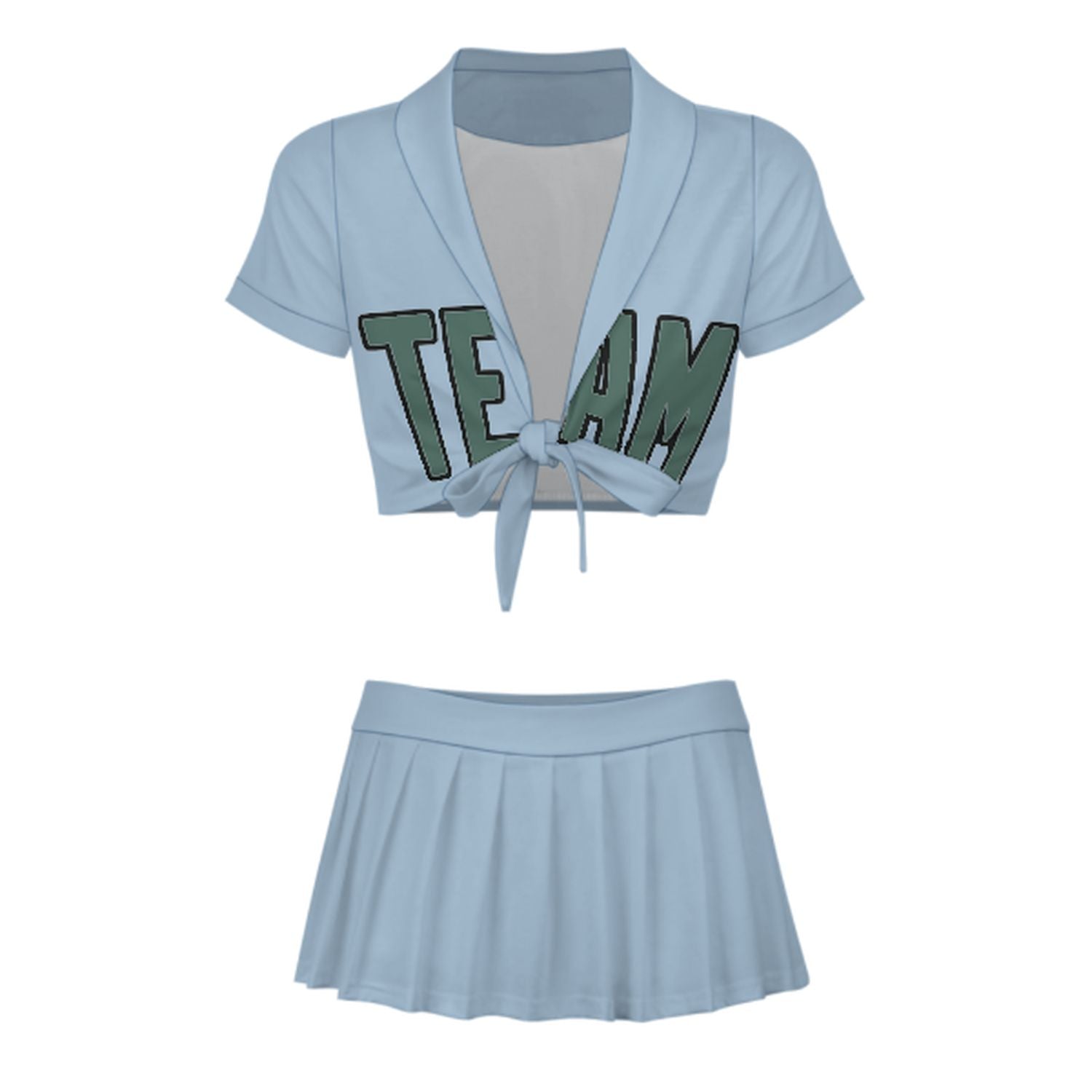 Maßgeschneidertes Hellblau Blaugrün Cheerleader Outfit Set