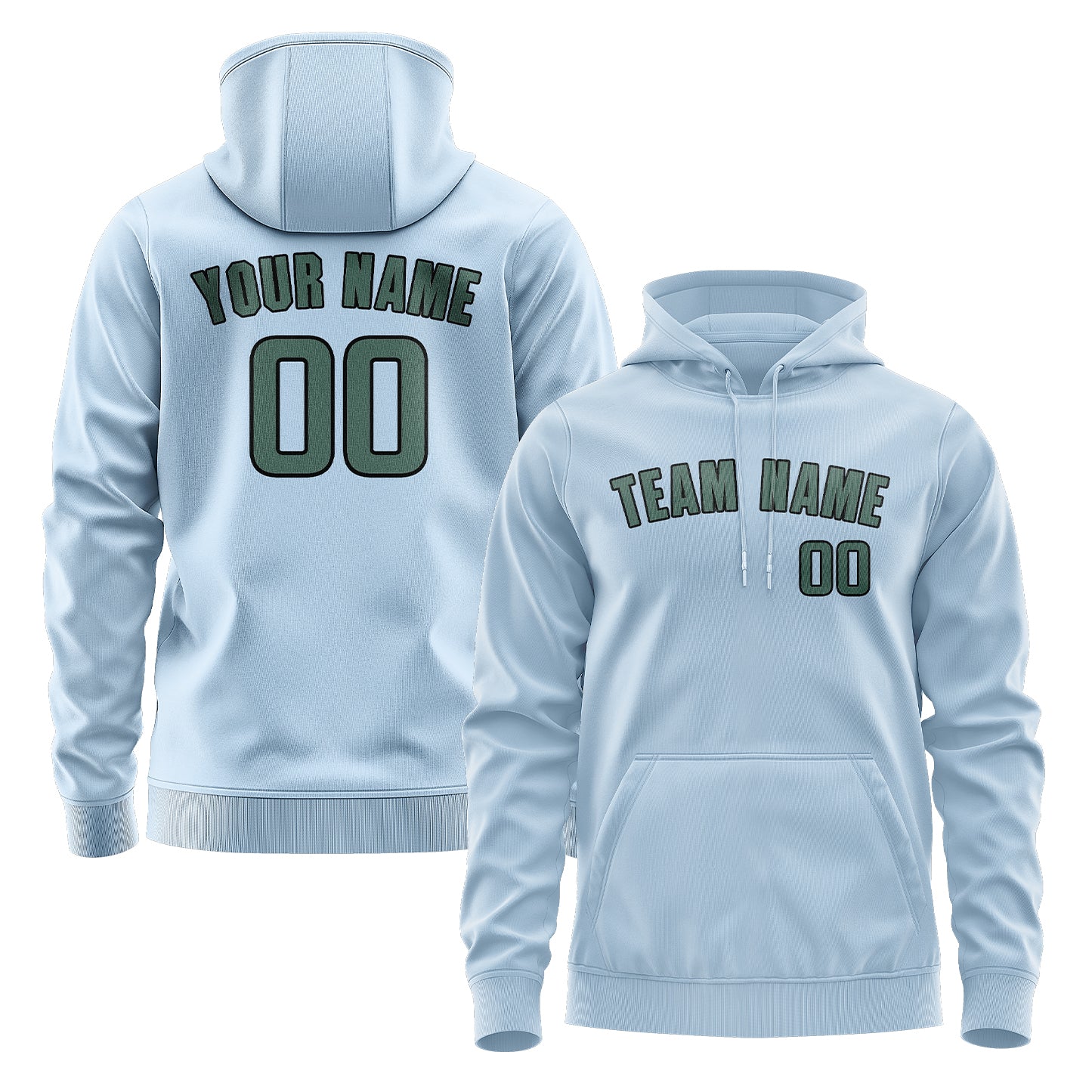Maßgeschneidertes Hellblau Blaugrün Hoodie