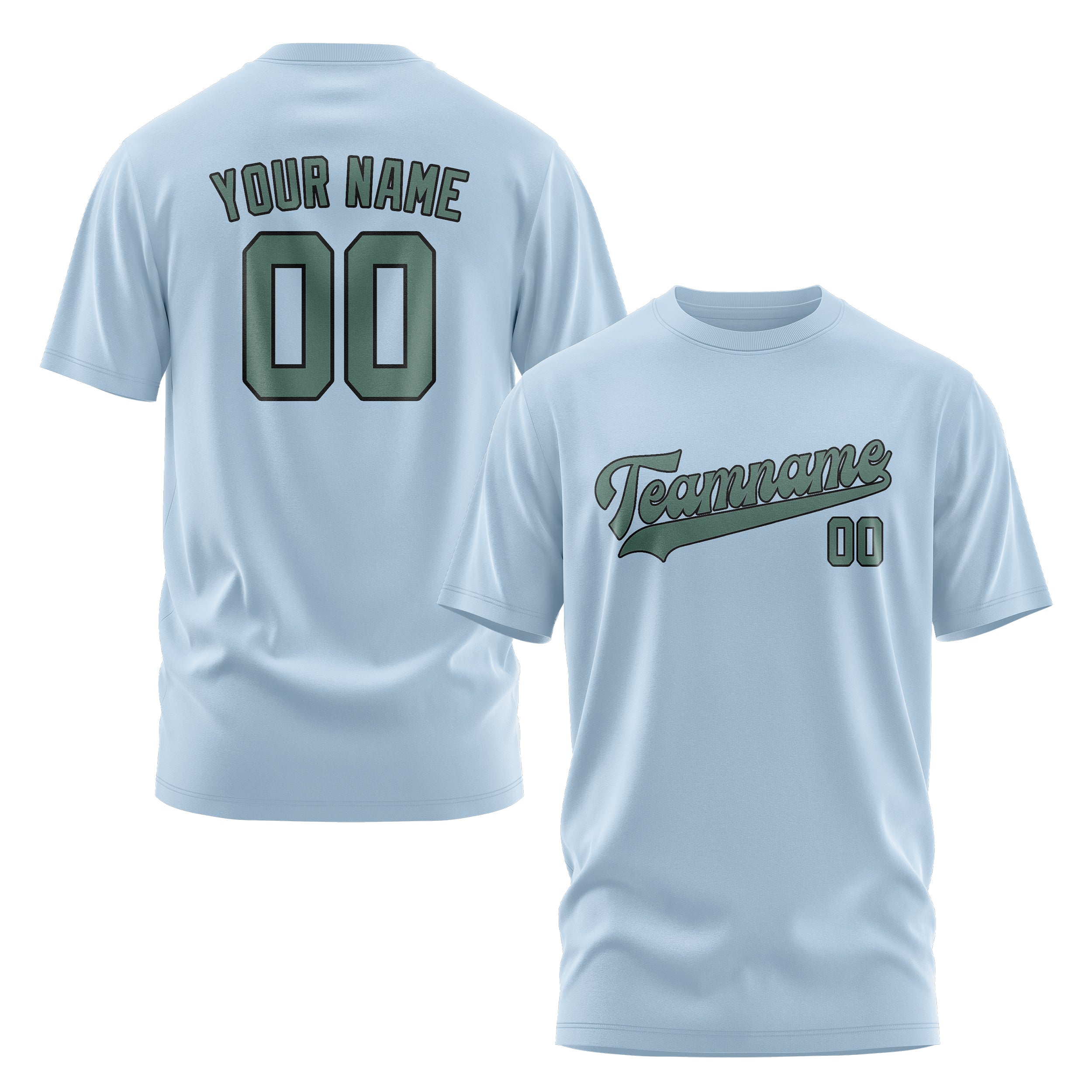 Maßgeschneidertes Hellblau Blaugrün T-Shirt