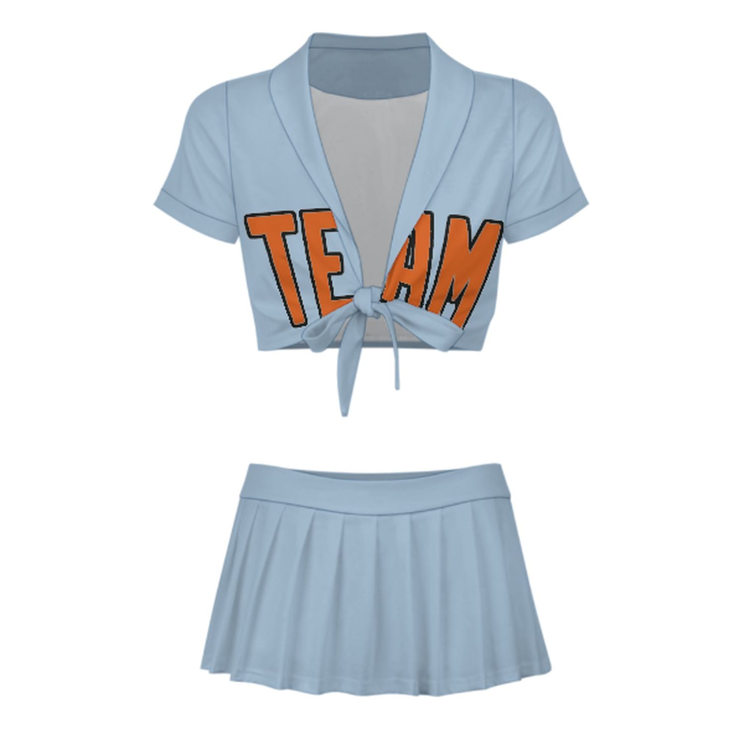 Maßgeschneidertes Hellblau Orange Cheerleader Outfit Set
