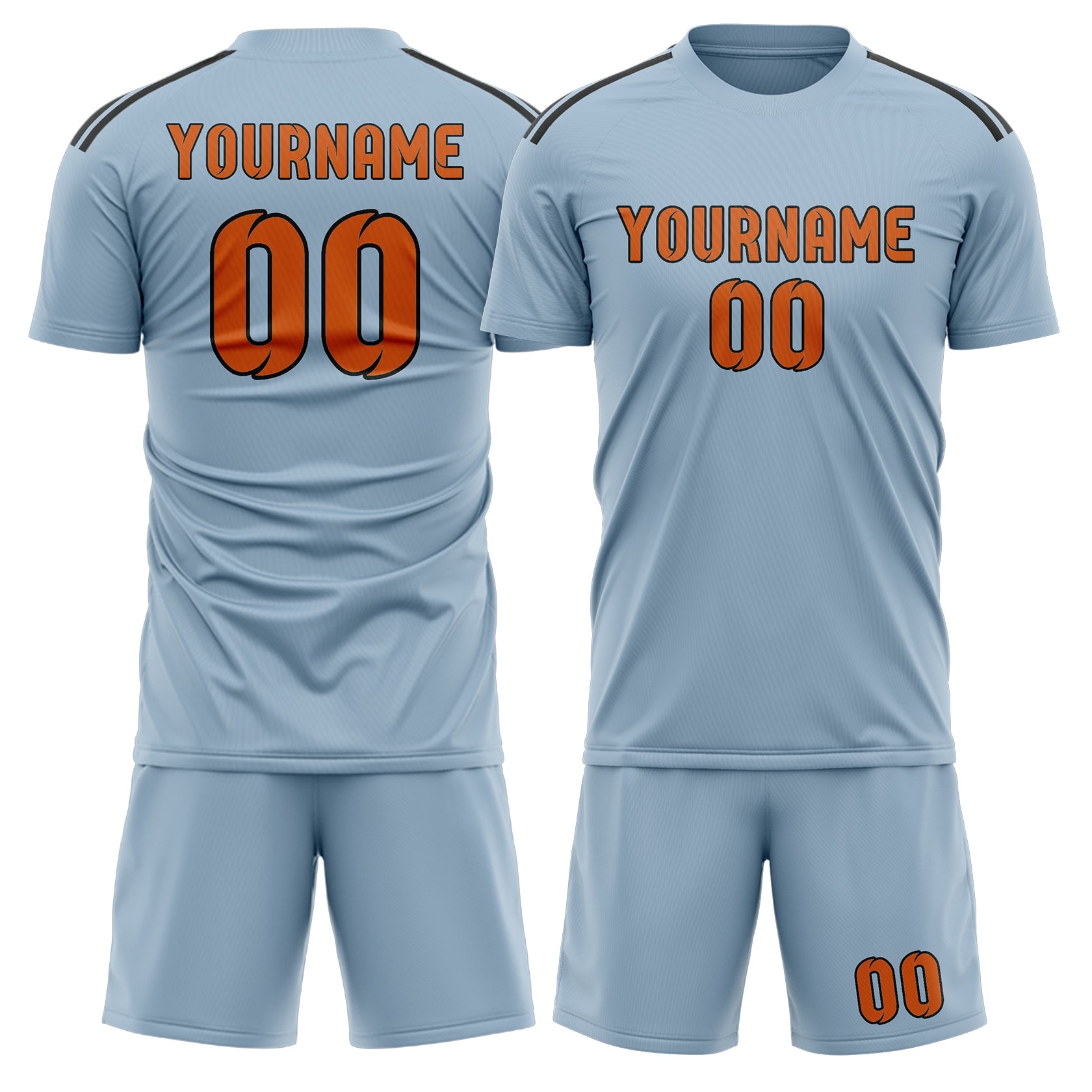 Maßgeschneidertes Professionelles Hellblau Orange Fußballtrikot-Set