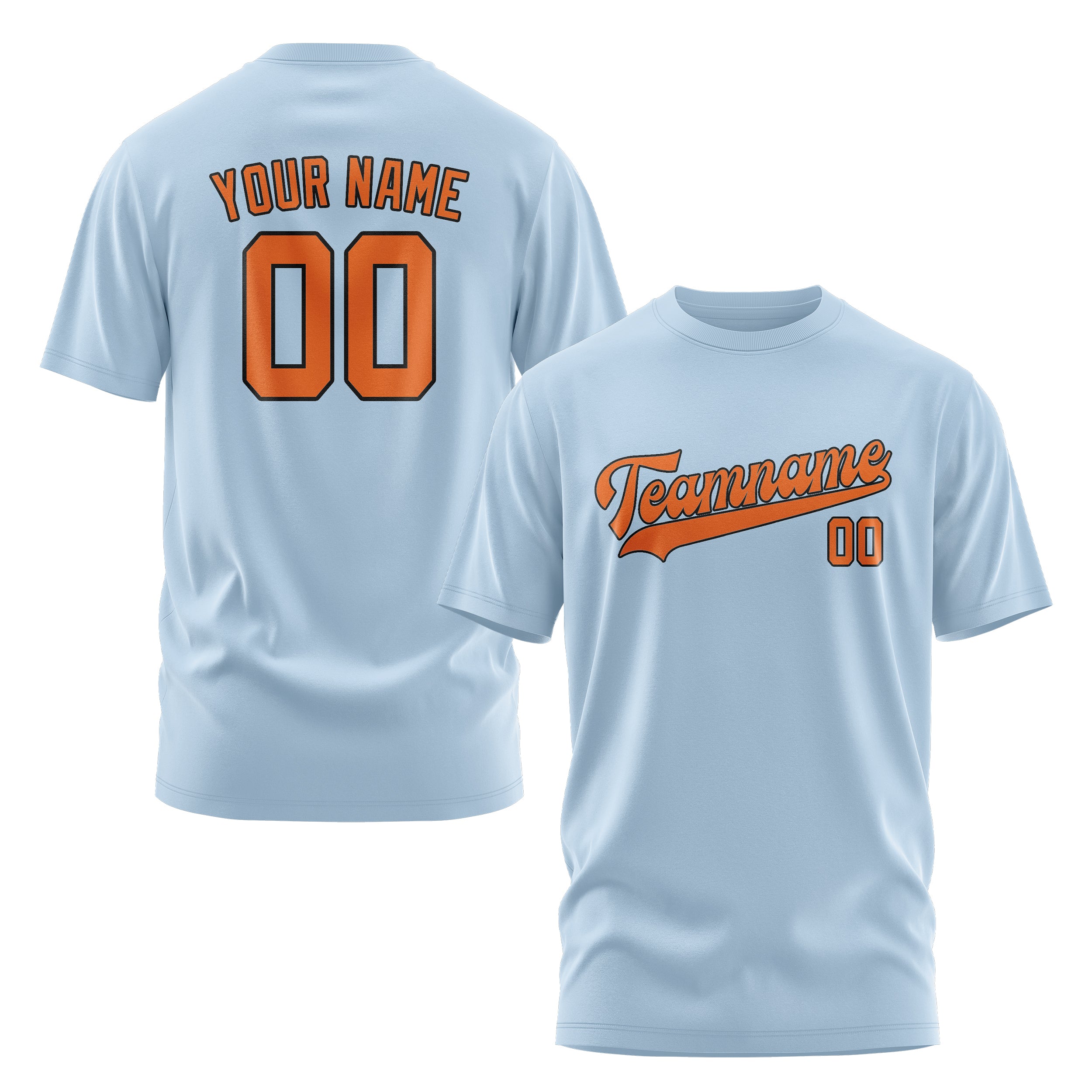 Maßgeschneidertes Hellblau Orange T-Shirt