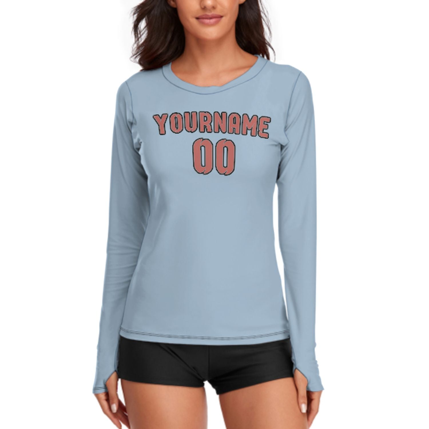 Maßgeschneidertes Hellblau Kupferrose Damen Langarmshirt