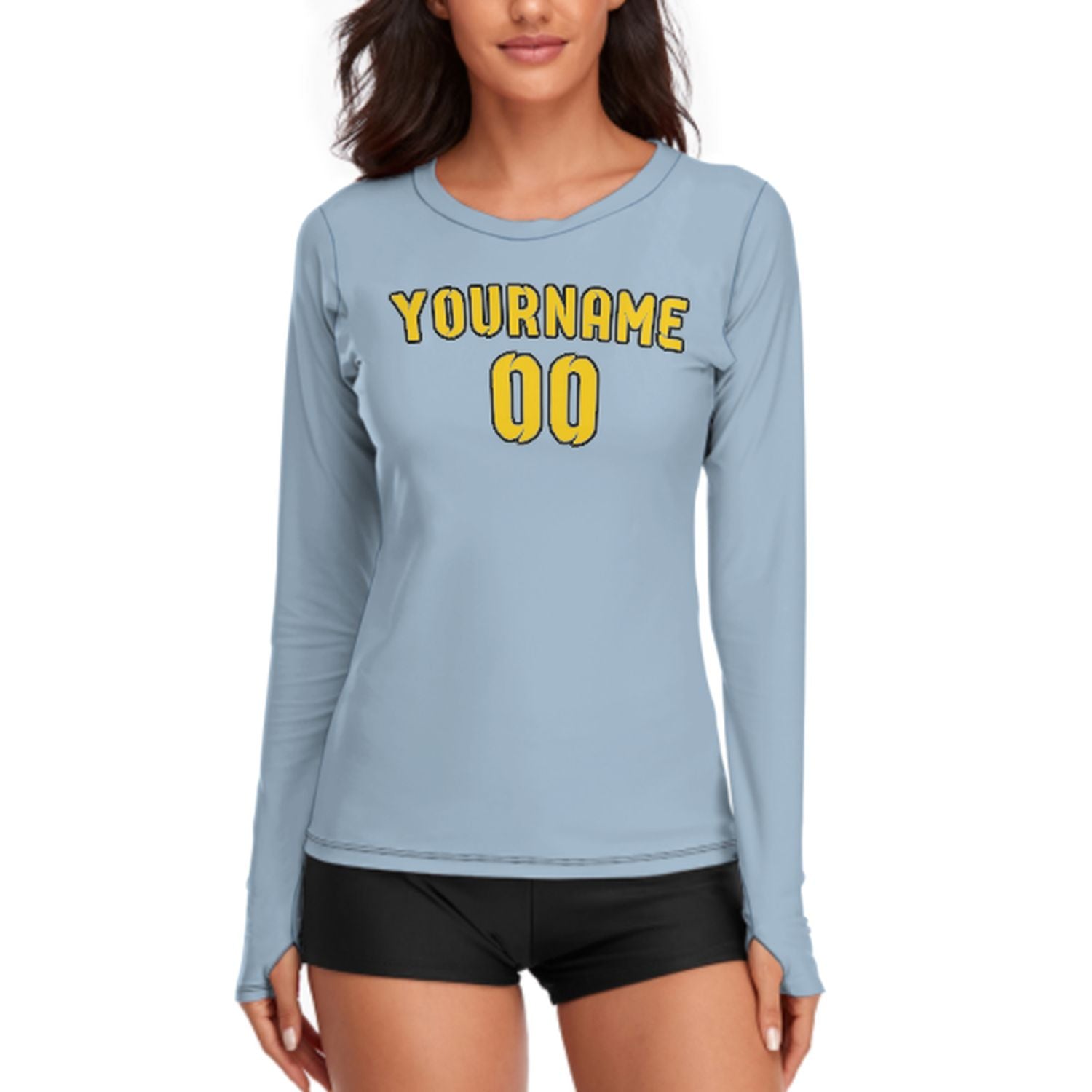 Maßgeschneidertes Hellblau Gold Damen Langarmshirt