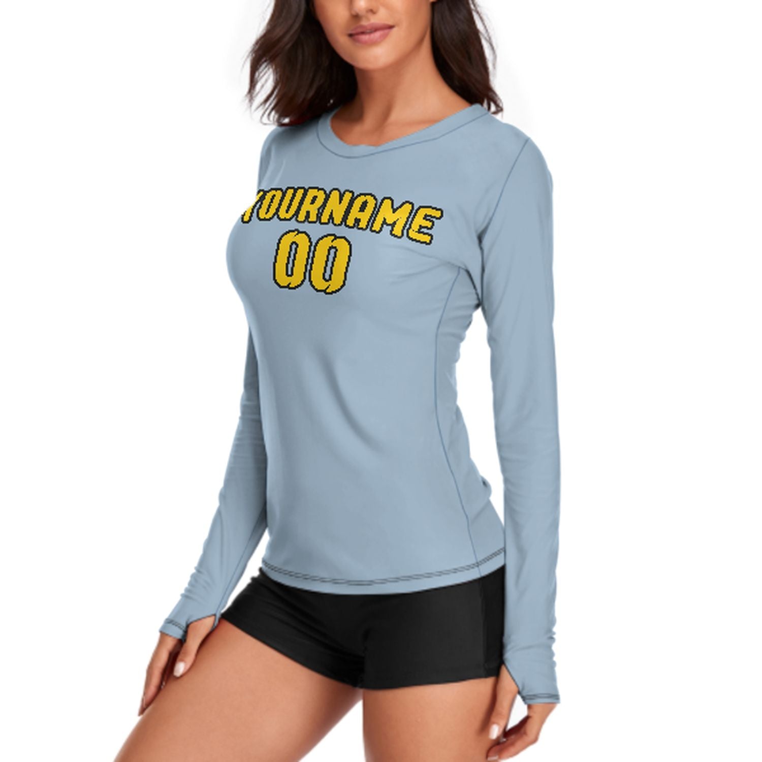 Maßgeschneidertes Hellblau Gold Damen Langarmshirt