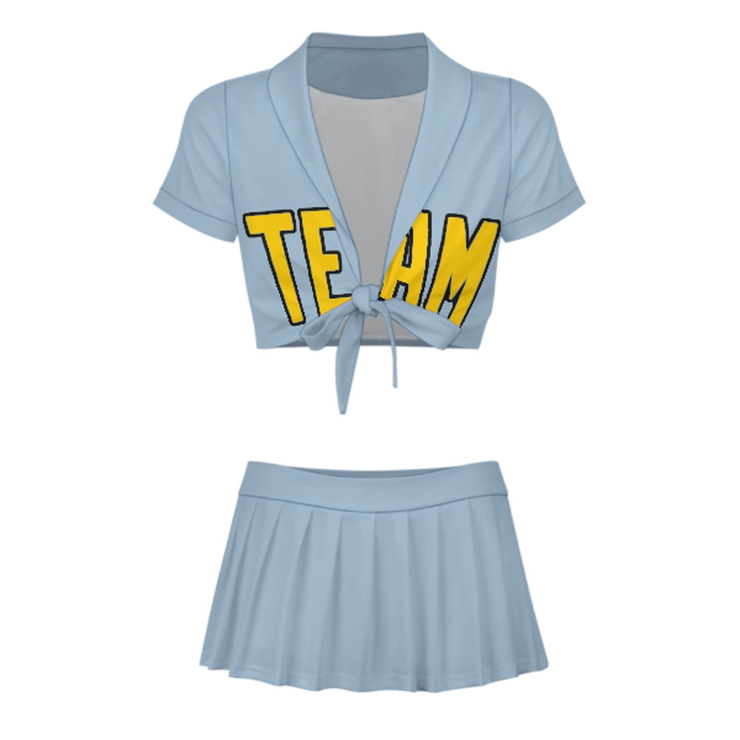 Maßgeschneidertes Hellblau Gold Cheerleader Outfit Set