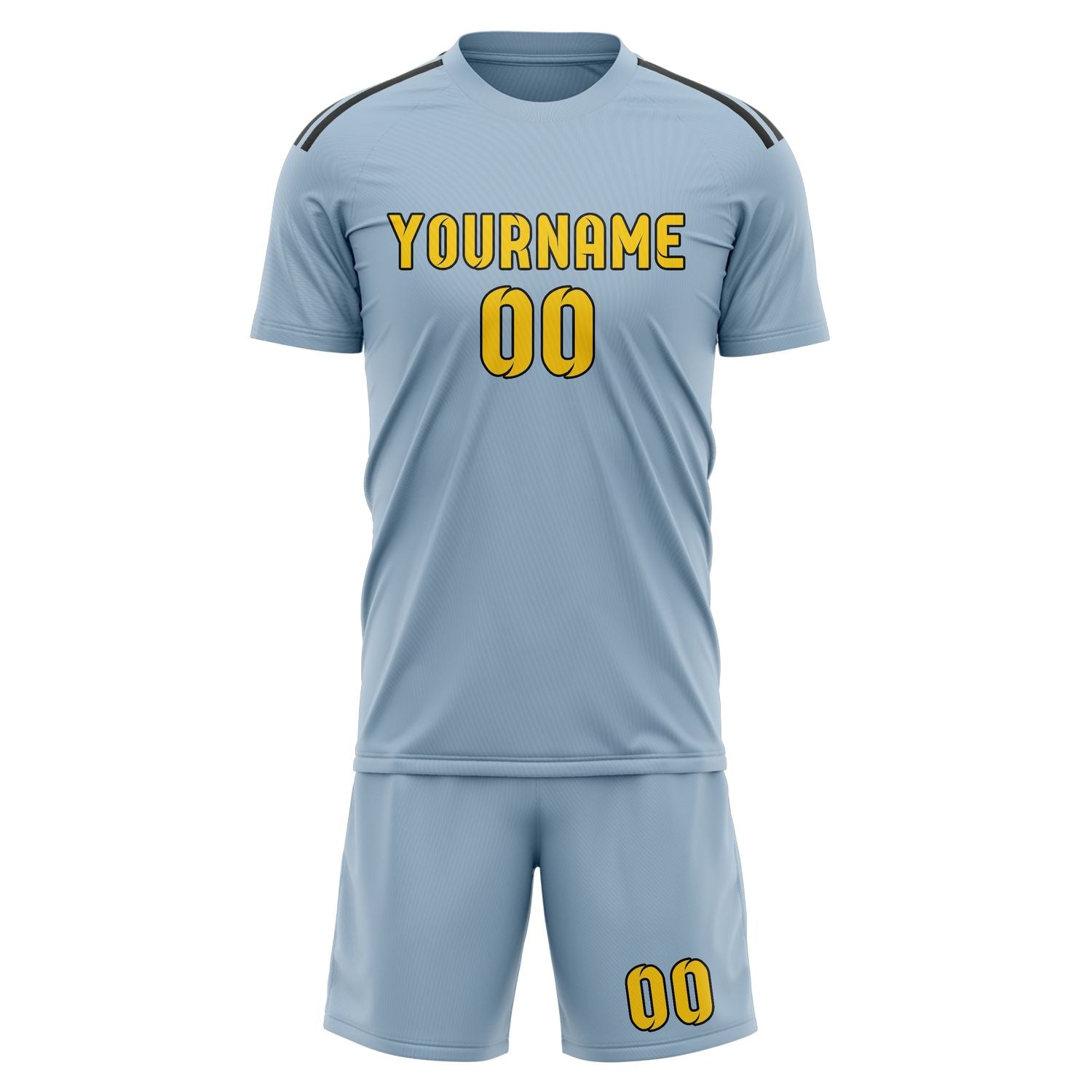 Maßgeschneidertes Professionelles Hellblau Gold Fußballtrikot-Set