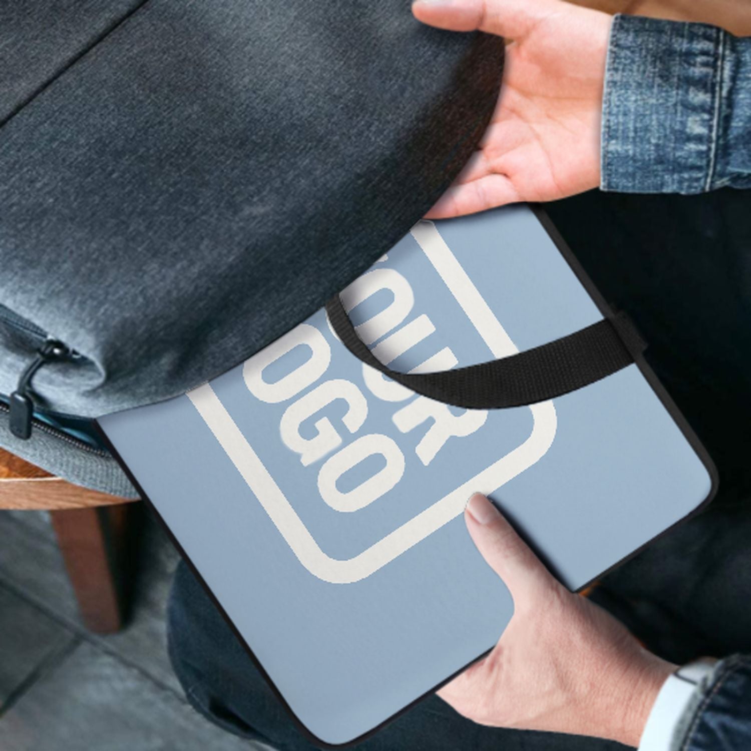 Sac pour ordinateur portable bleu clair et blanc personnalisé