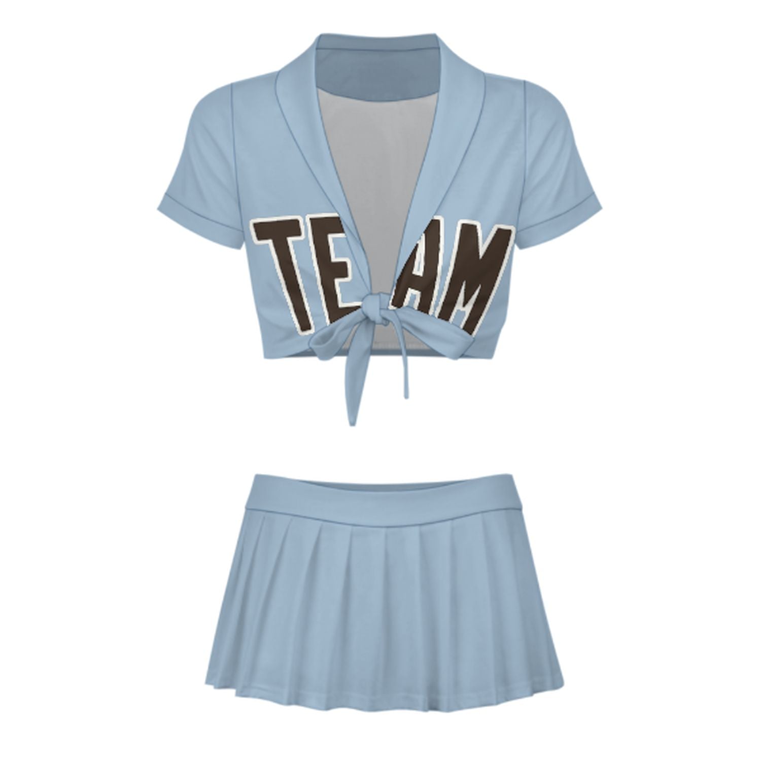 Maßgeschneidertes Hellblau Braun Cheerleader Outfit Set