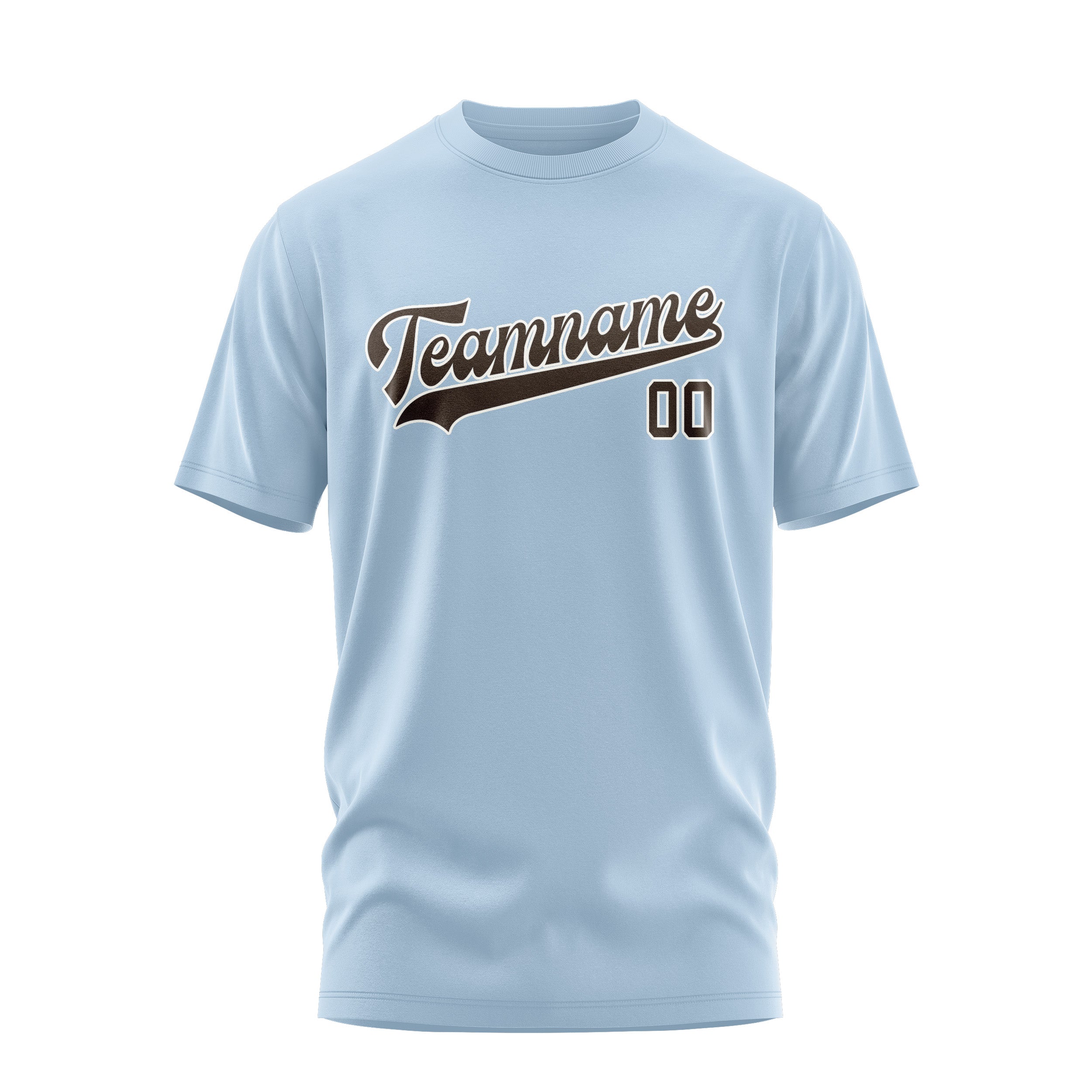 Maßgeschneidertes Hellblau Braun T-Shirt