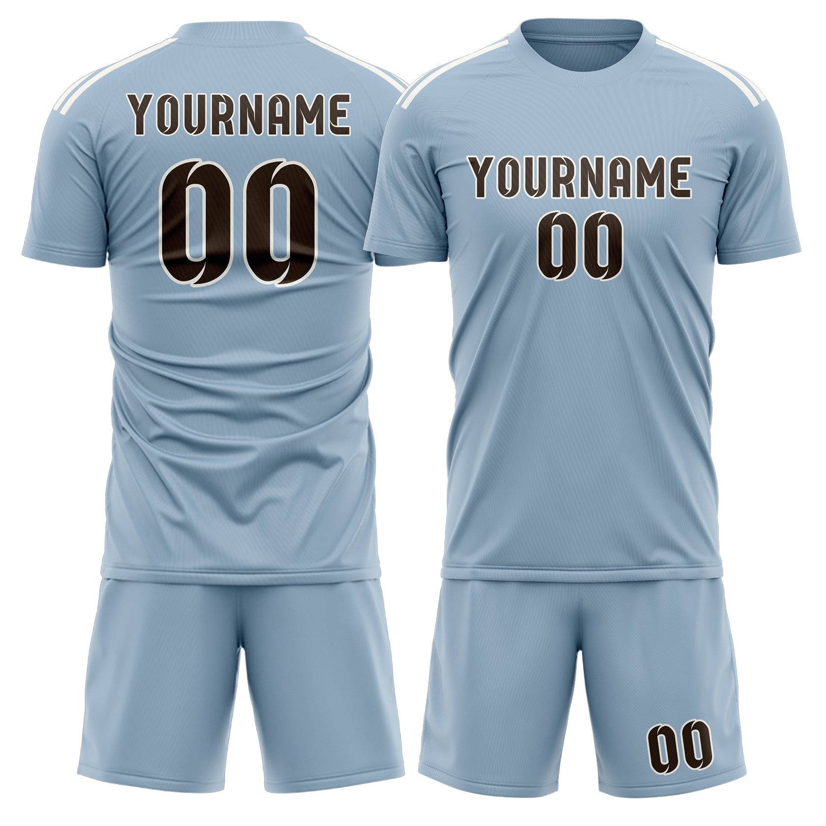 Maßgeschneidertes Professionelles Hellblau Braun Fußballtrikot-Set