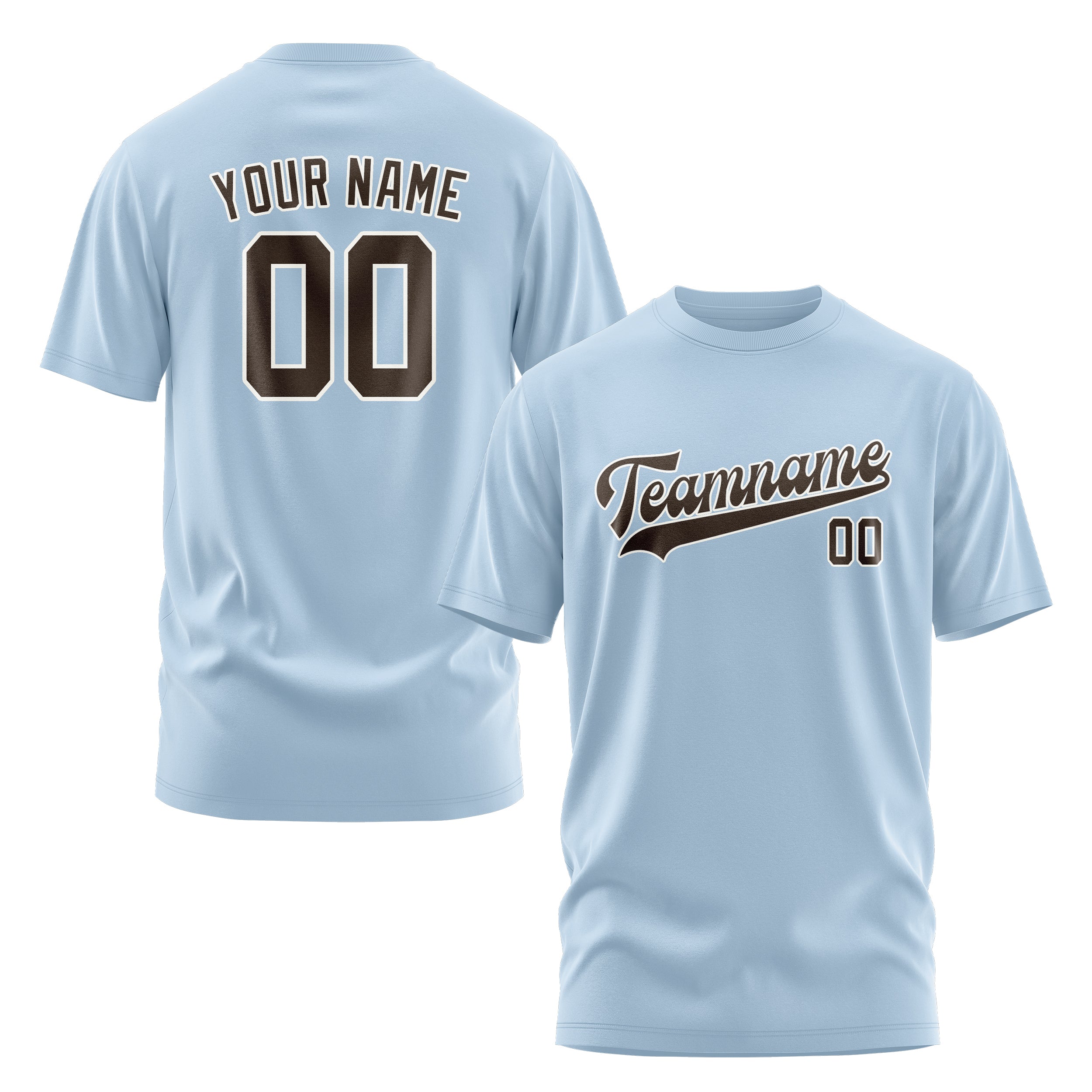 Maßgeschneidertes Hellblau Braun T-Shirt