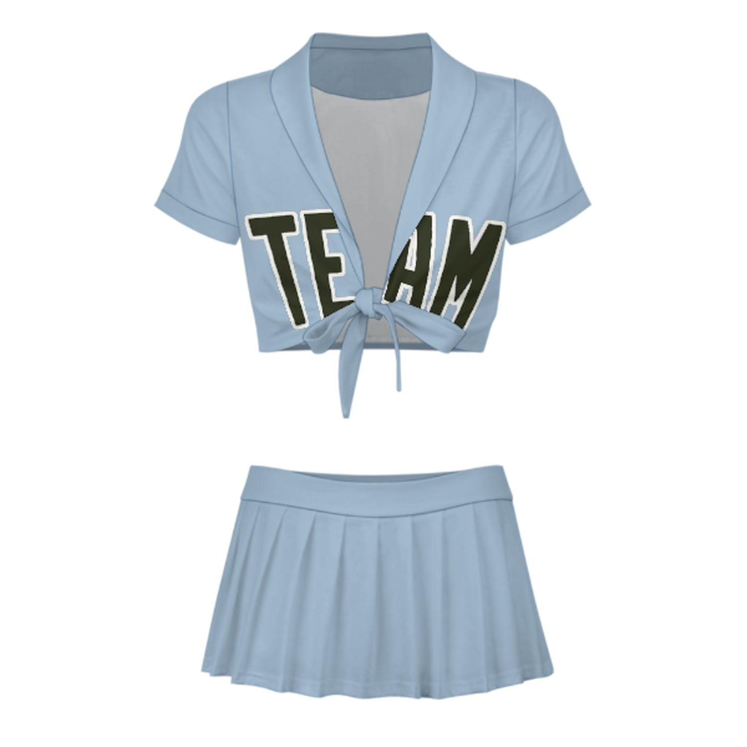 Maßgeschneidertes Hellblau Dunkles Oliv Cheerleader Outfit Set