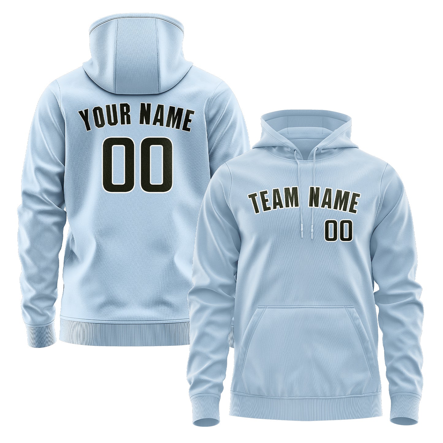Maßgeschneidertes Hellblau Dunkles Oliv Hoodie