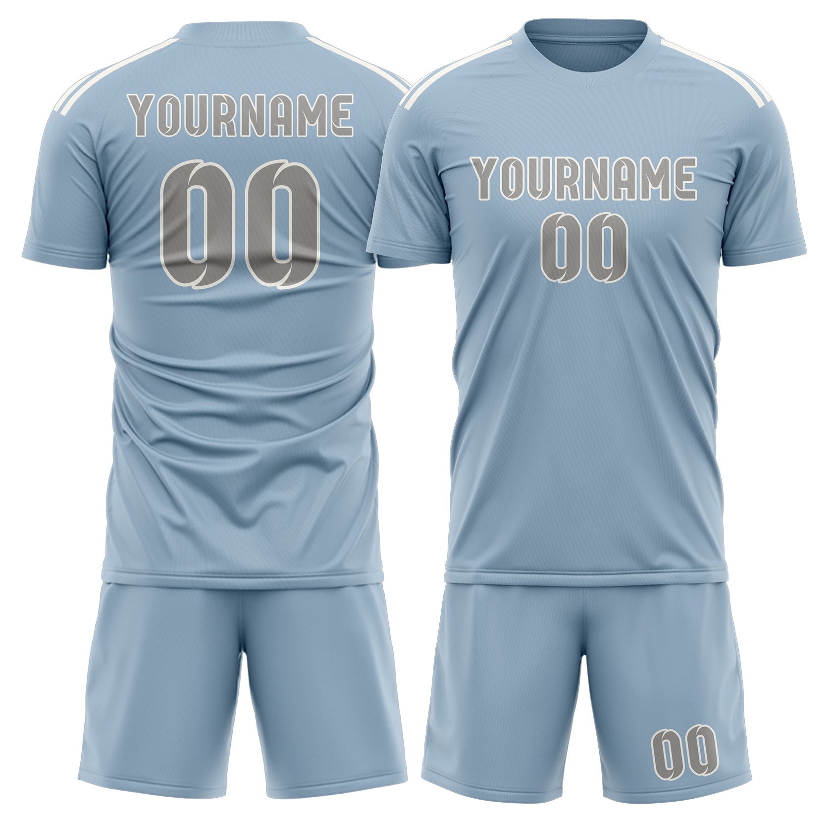 Maßgeschneidertes Professionelles Hellblau Grau Fußballtrikot-Set