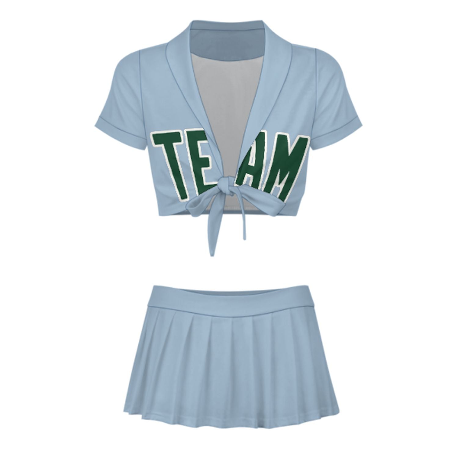 Maßgeschneidertes Hellblau Moosgrün Cheerleader Outfit Set