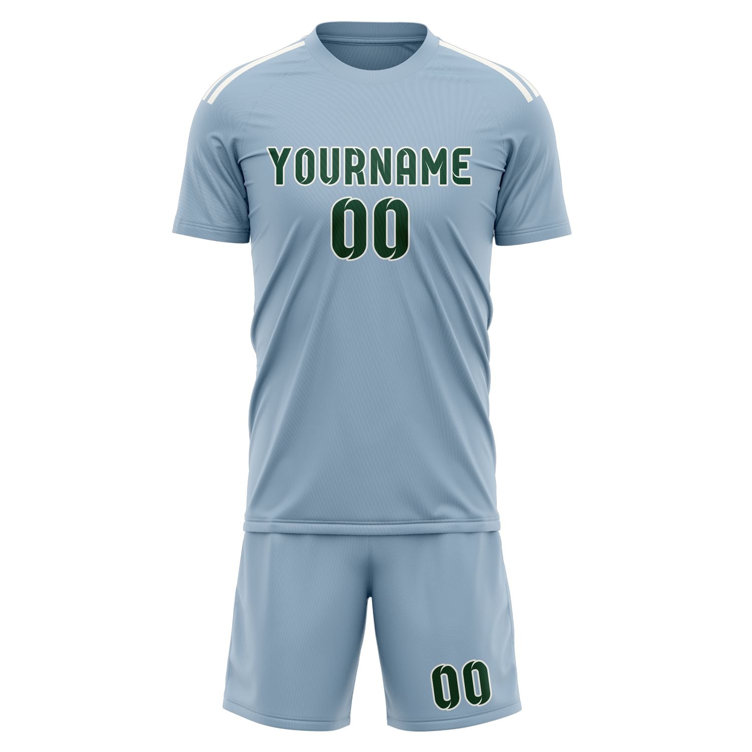 Maßgeschneidertes Professionelles Hellblau Moosgrün Fußballtrikot-Set