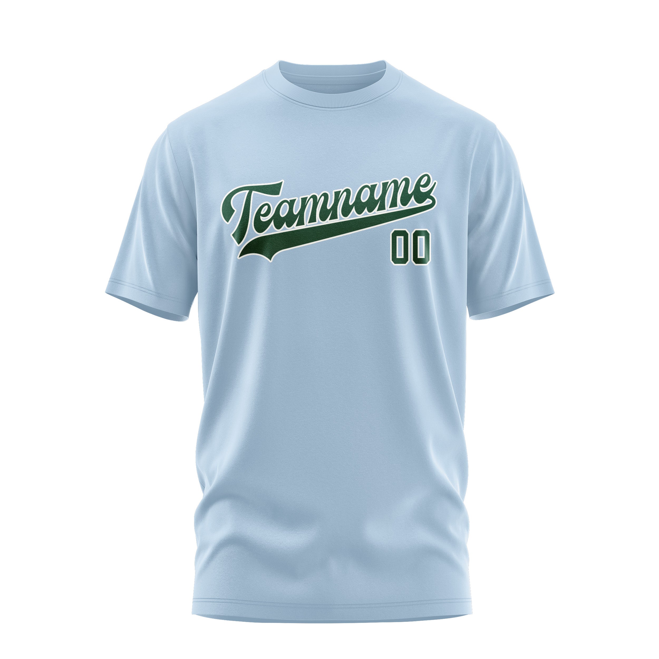Maßgeschneidertes Hellblau Moosgrün T-Shirt