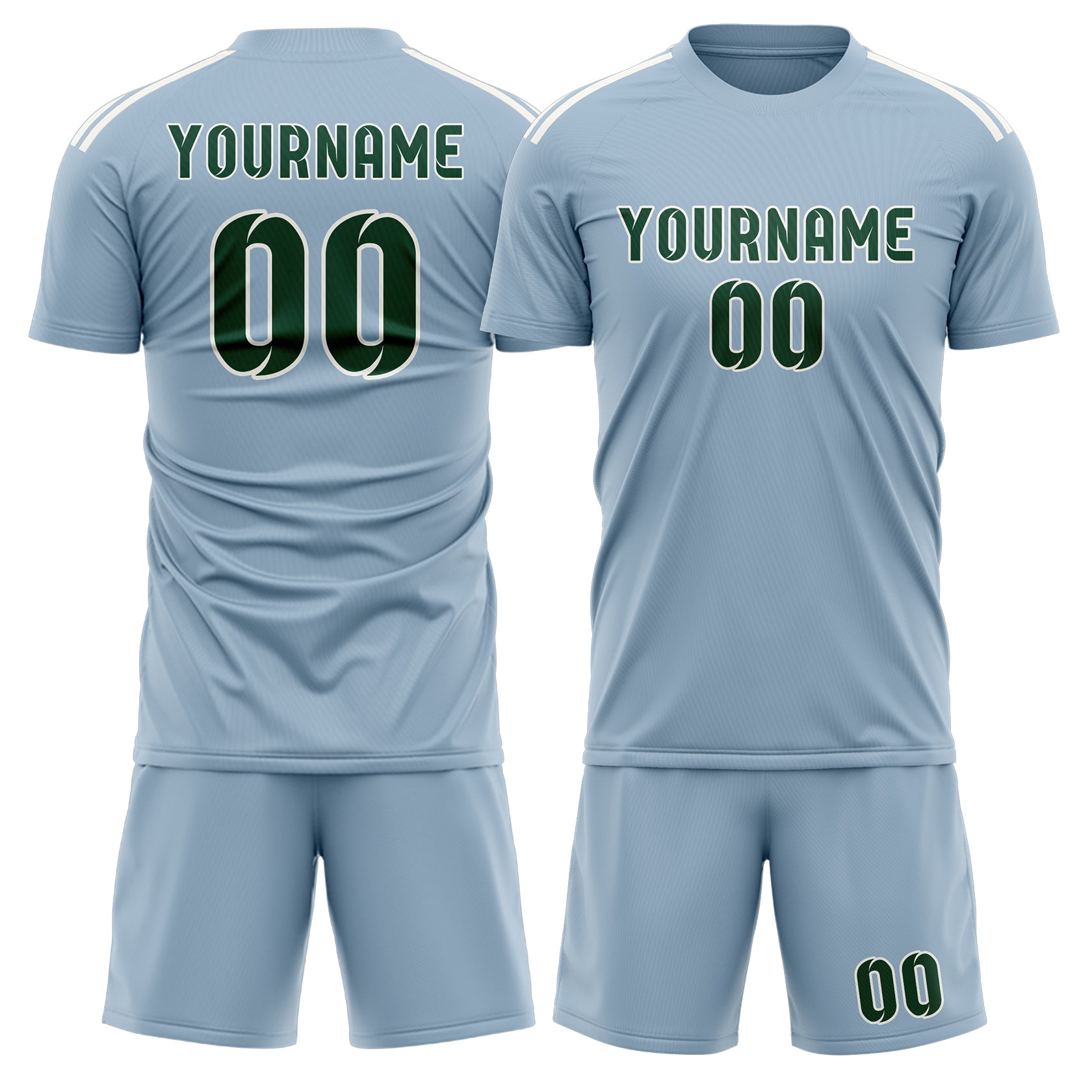 Maßgeschneidertes Professionelles Hellblau Moosgrün Fußballtrikot-Set