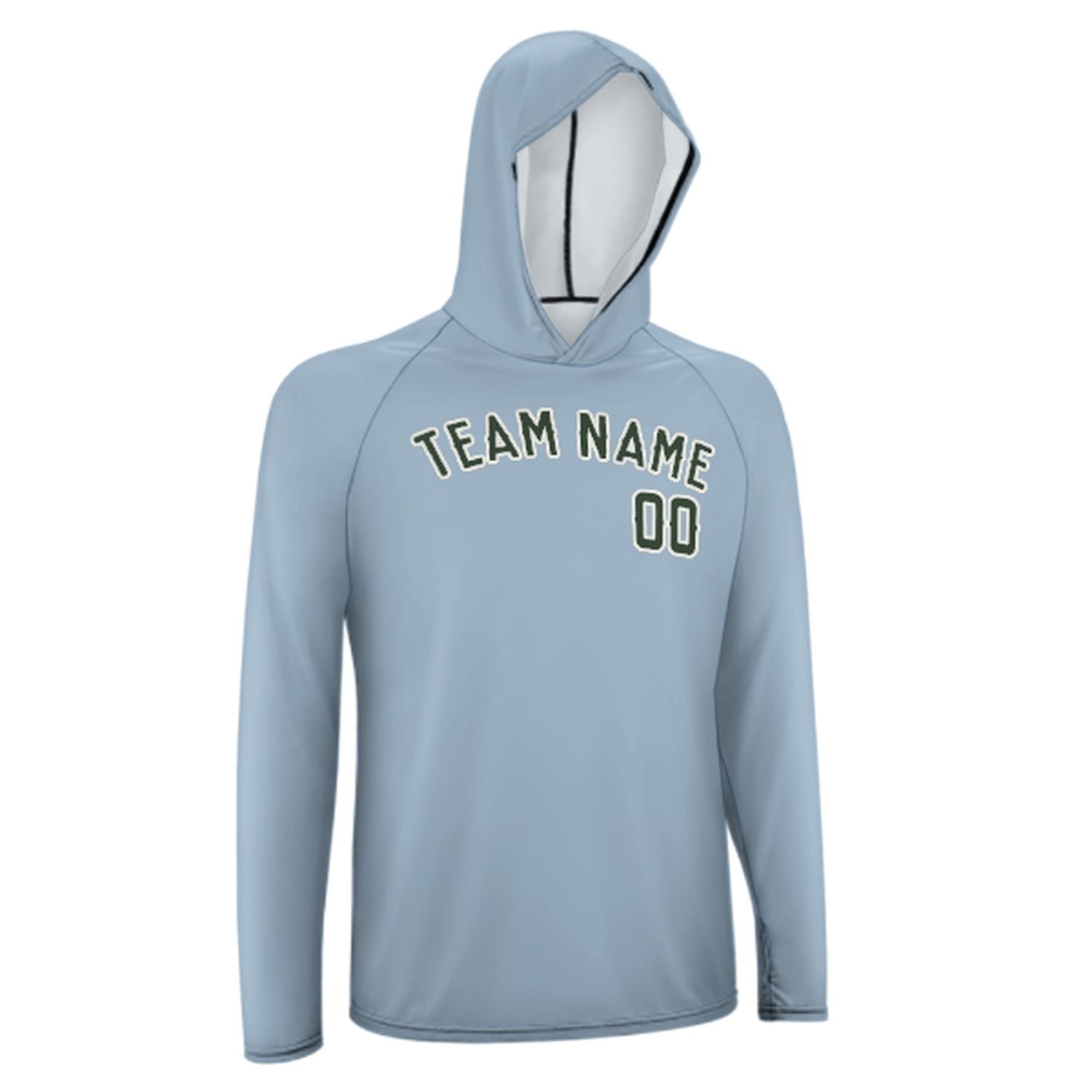 Maßgeschneidertes Hellblau Tannengrün UV-Hoodie