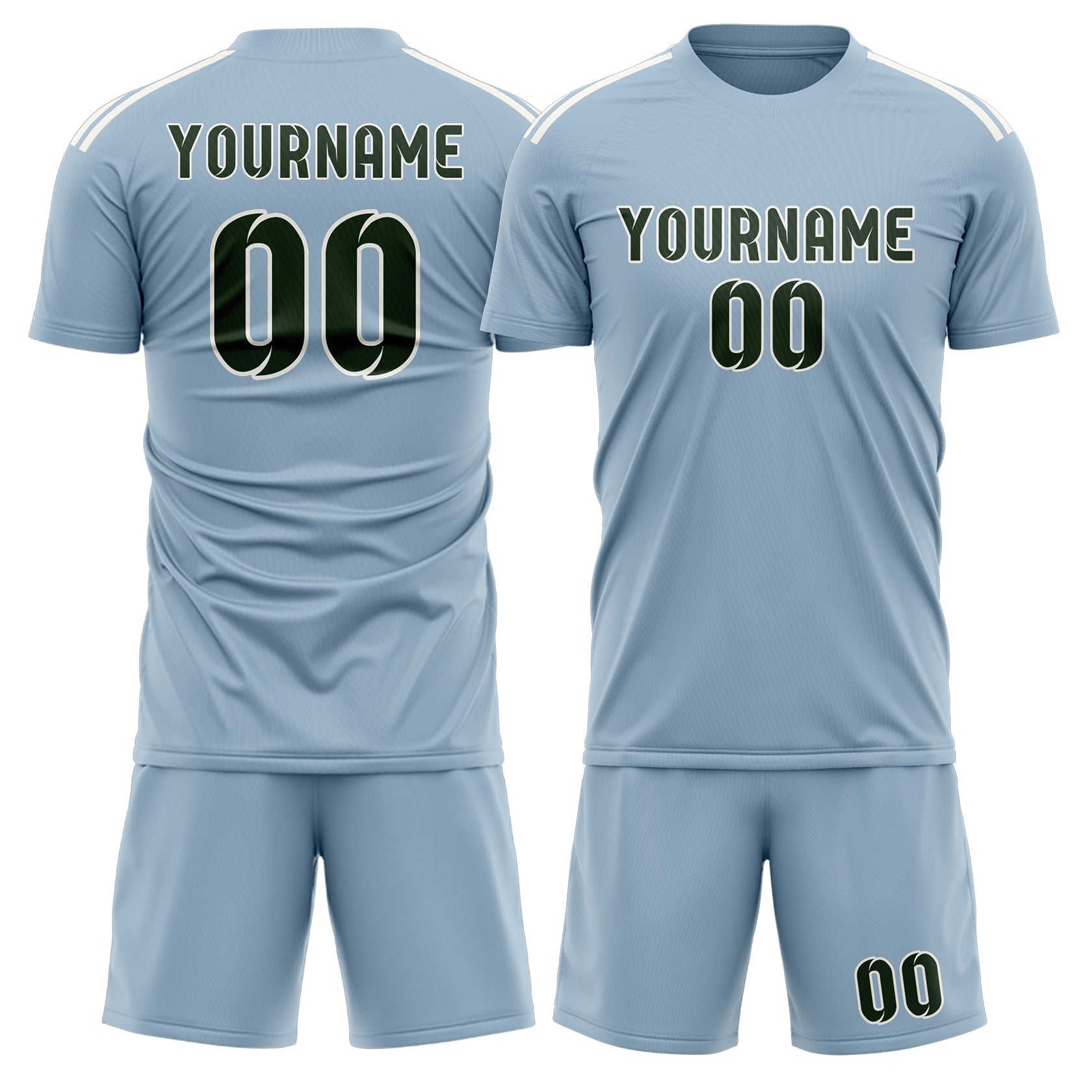 Maßgeschneidertes Professionelles Hellblau Tannengrün Fußballtrikot-Set