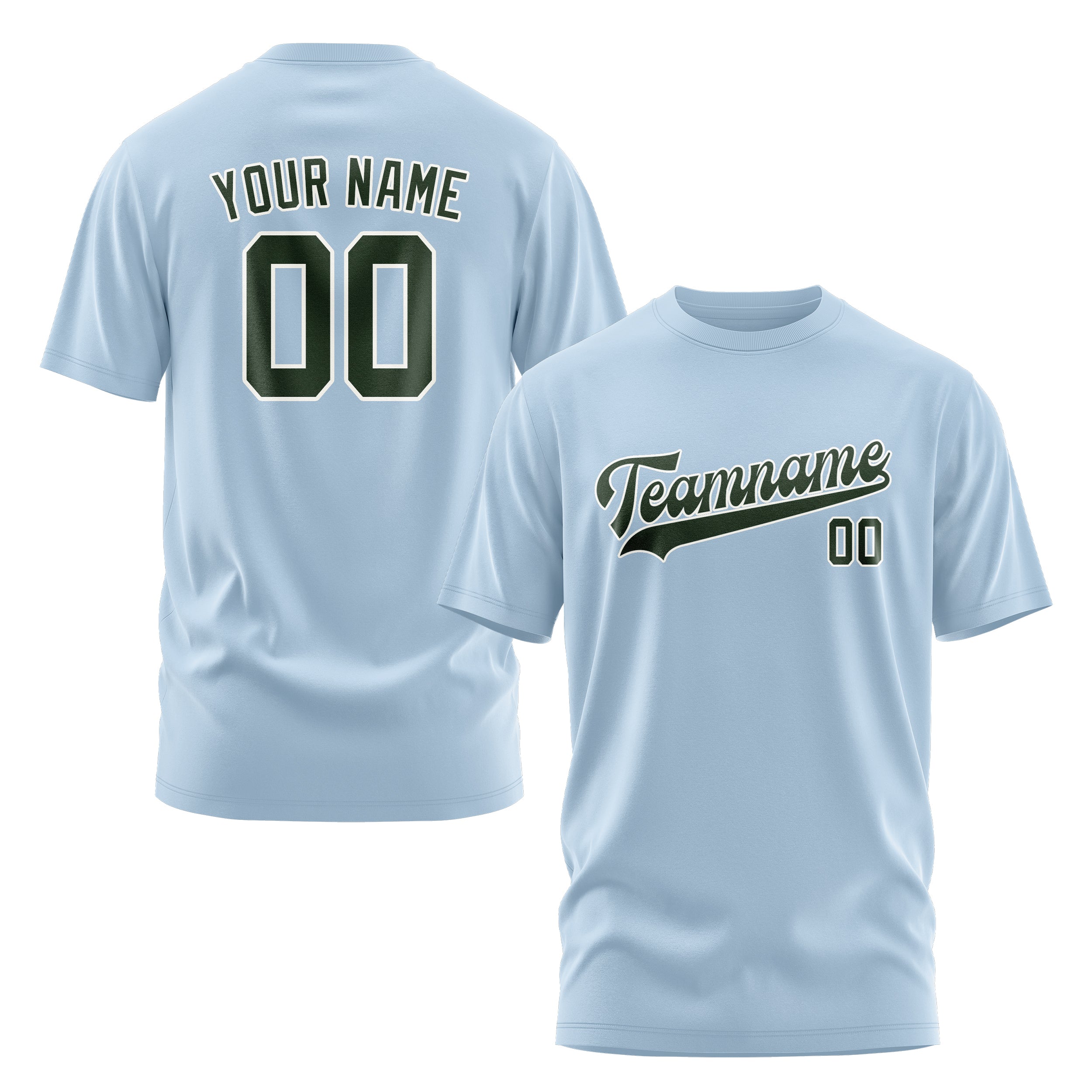 Maßgeschneidertes Hellblau Tannengrün T-Shirt