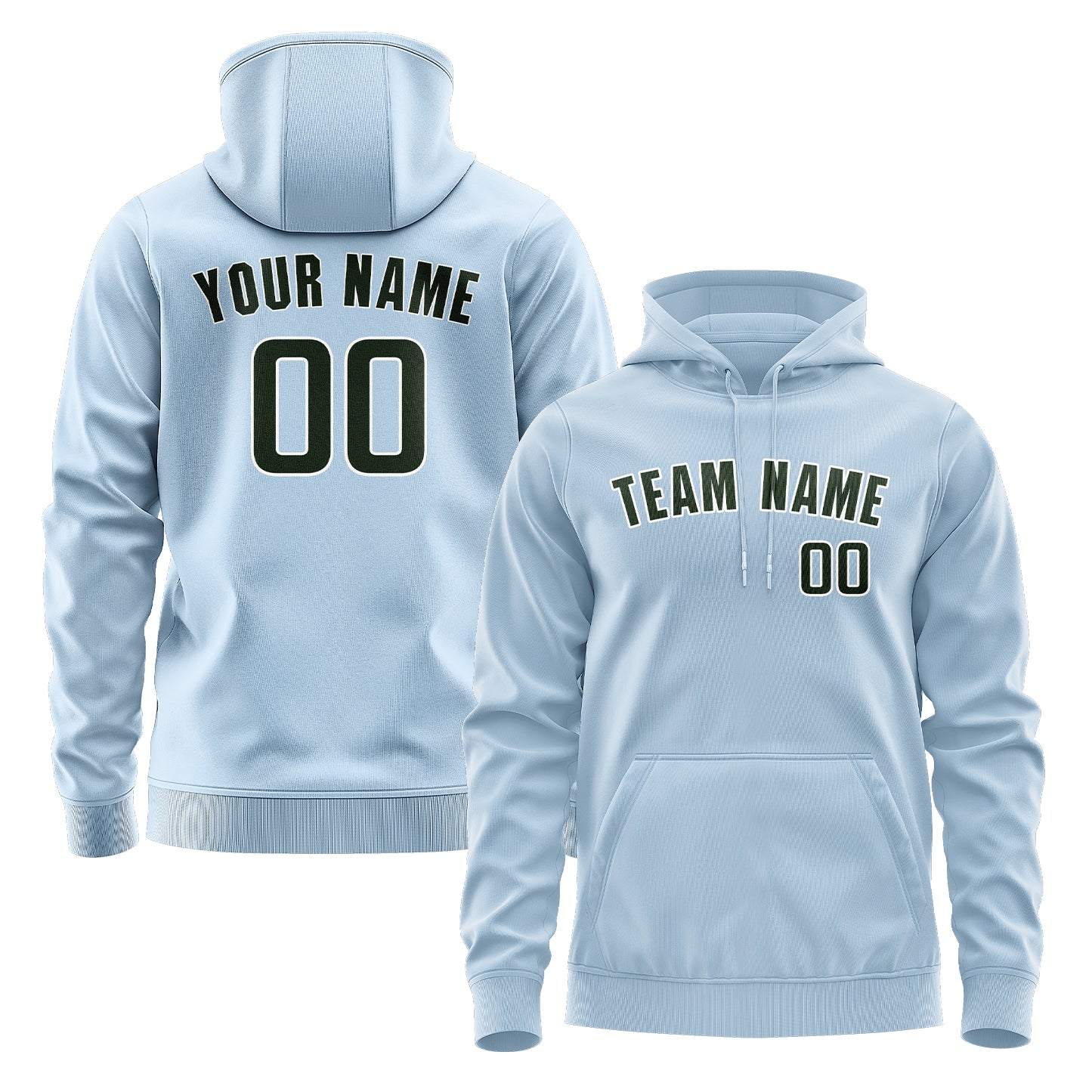 Maßgeschneidertes Hellblau Tannengrün Hoodie