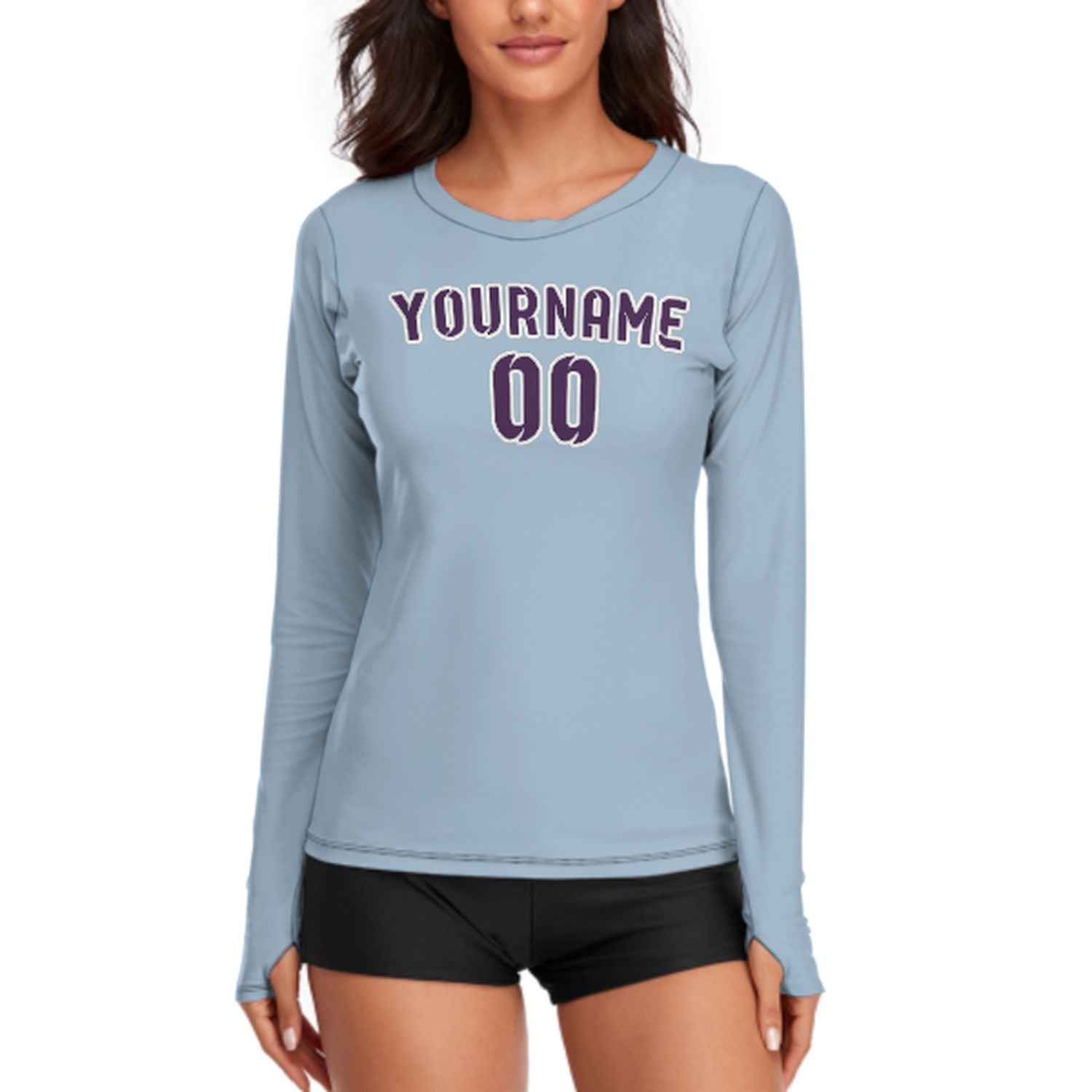 Maßgeschneidertes Hellblau Lila Damen Langarmshirt