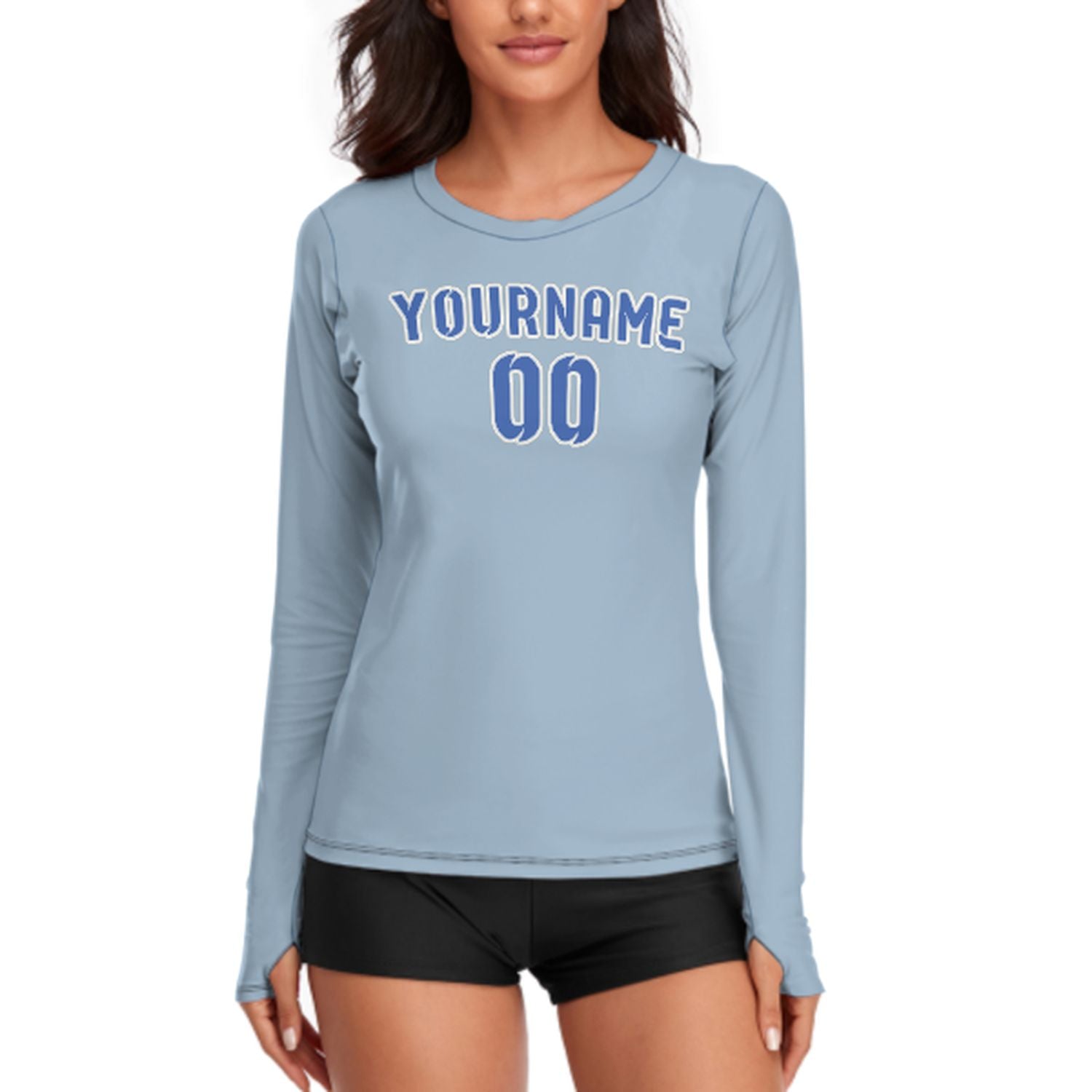 Maßgeschneidertes Hellblau Himmelblau Damen Langarmshirt