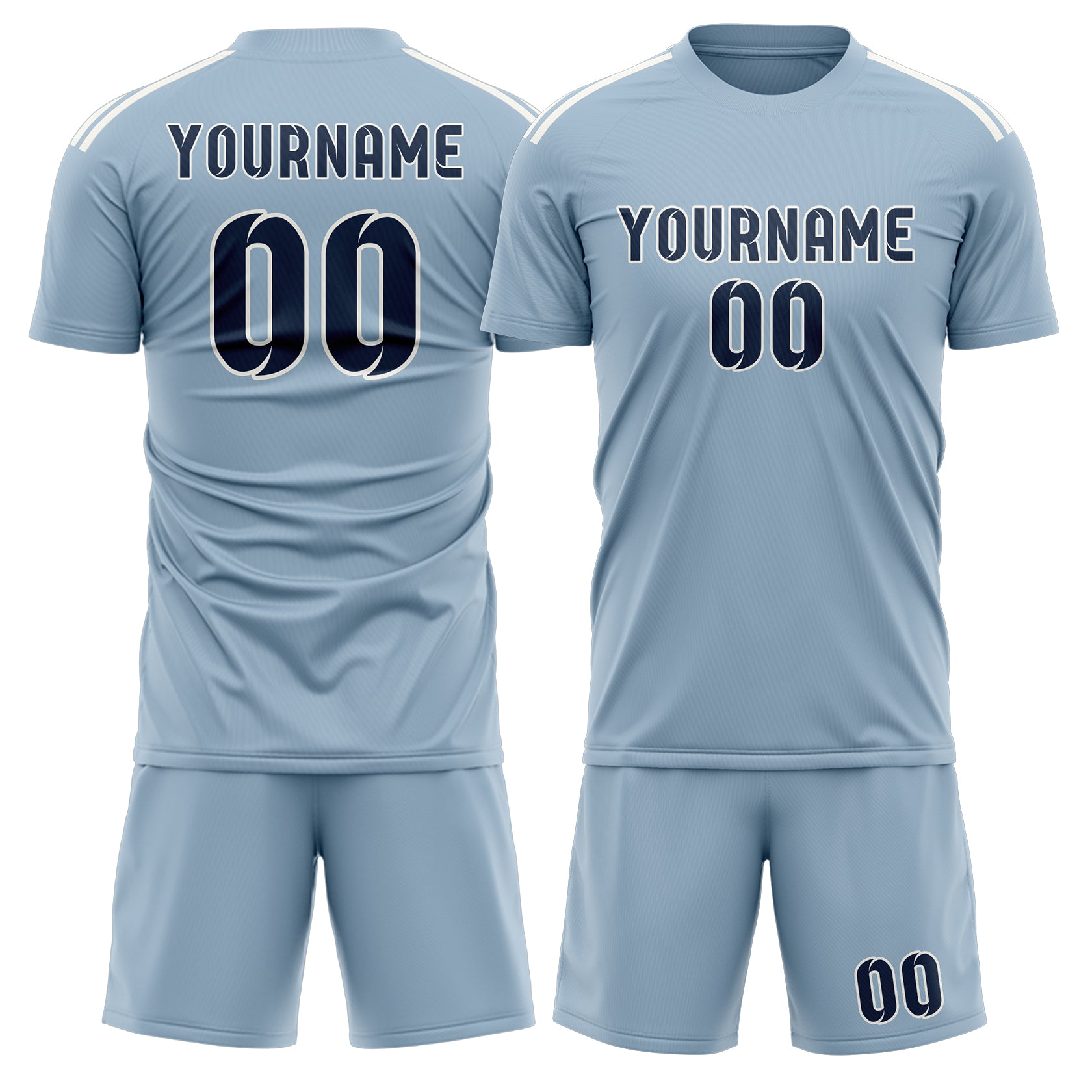 Maßgeschneidertes Professionelles Hellblau Marineblau Fußballtrikot-Set