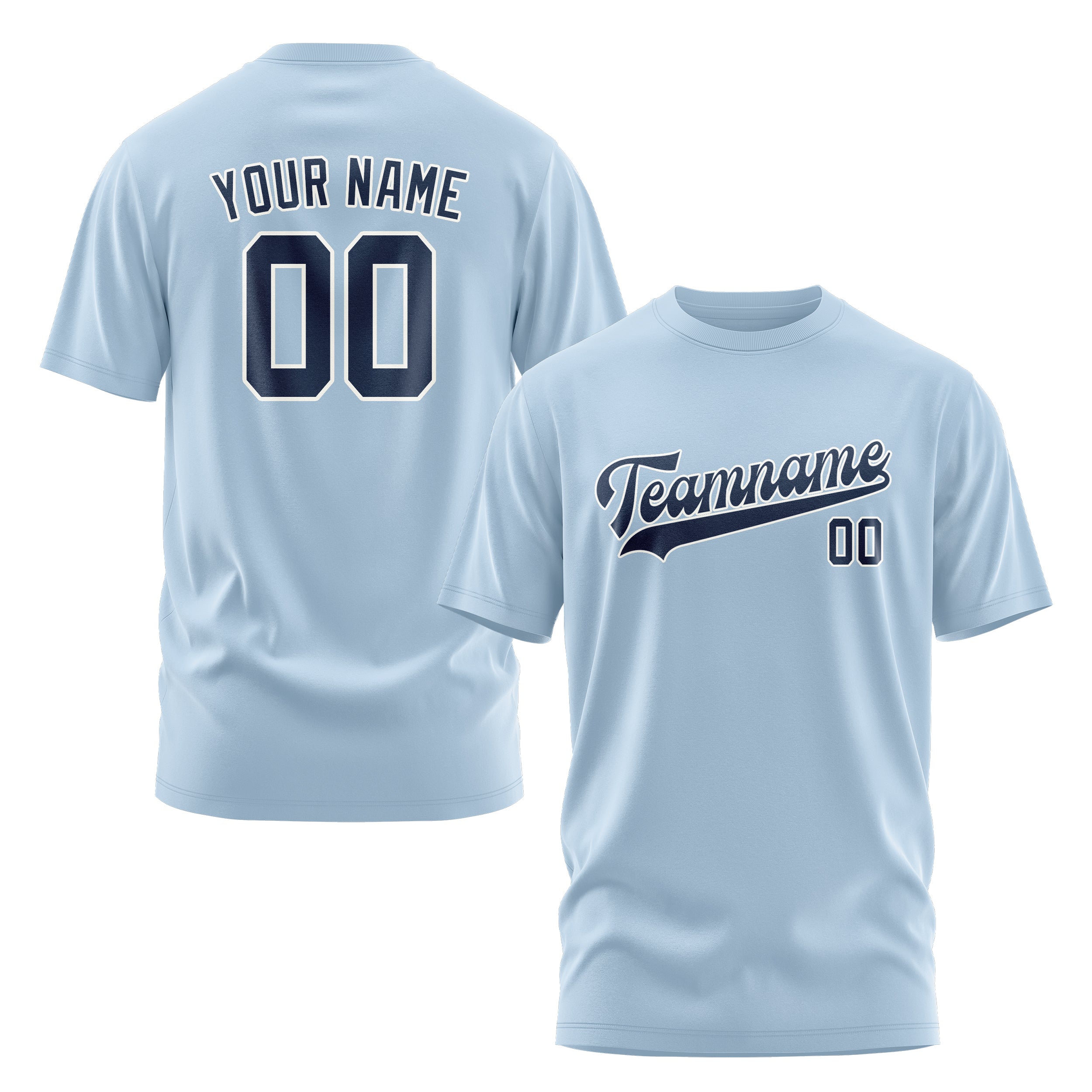 Maßgeschneidertes Hellblau Marineblau T-Shirt