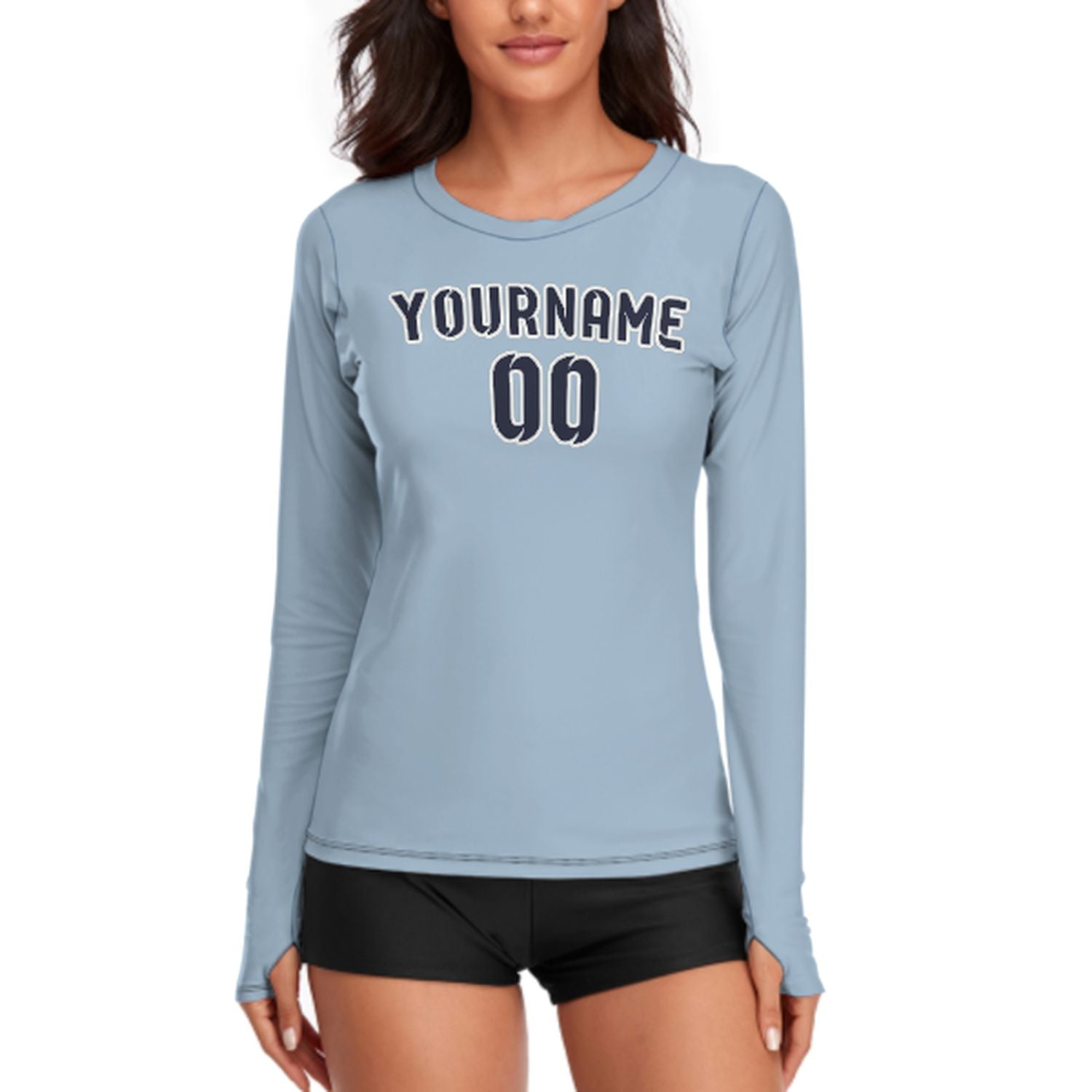 Maßgeschneidertes Hellblau Stahlblau Damen Langarmshirt