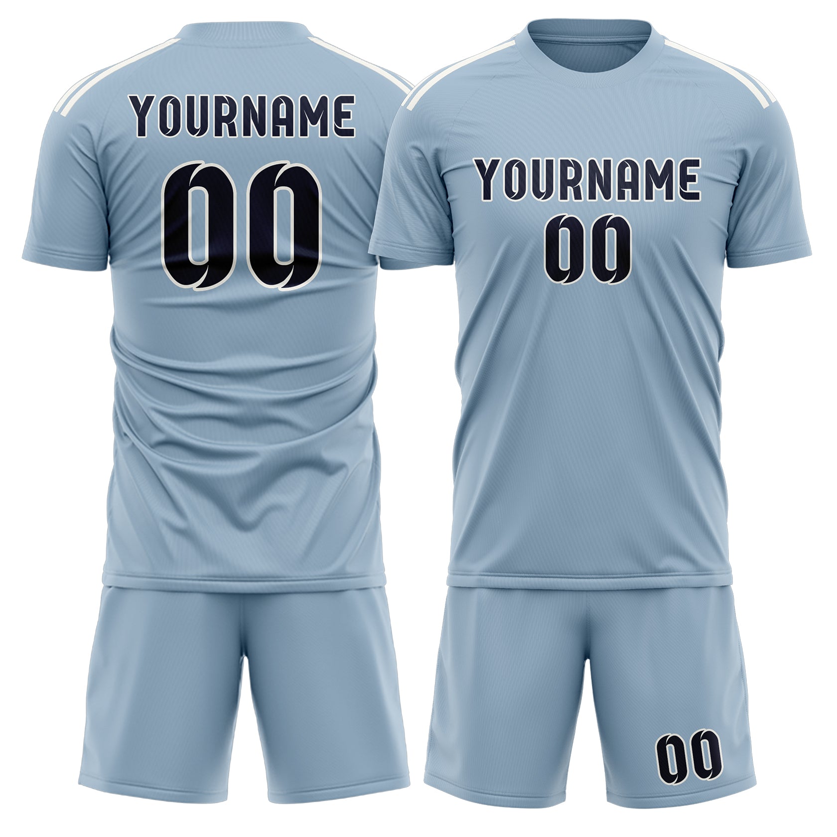Maßgeschneidertes Professionelles Hellblau Stahlblau Fußballtrikot-Set