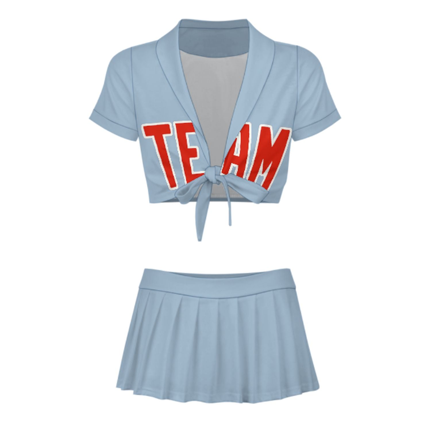 Completo da cheerleader personalizzato azzurro, arancione e rosso