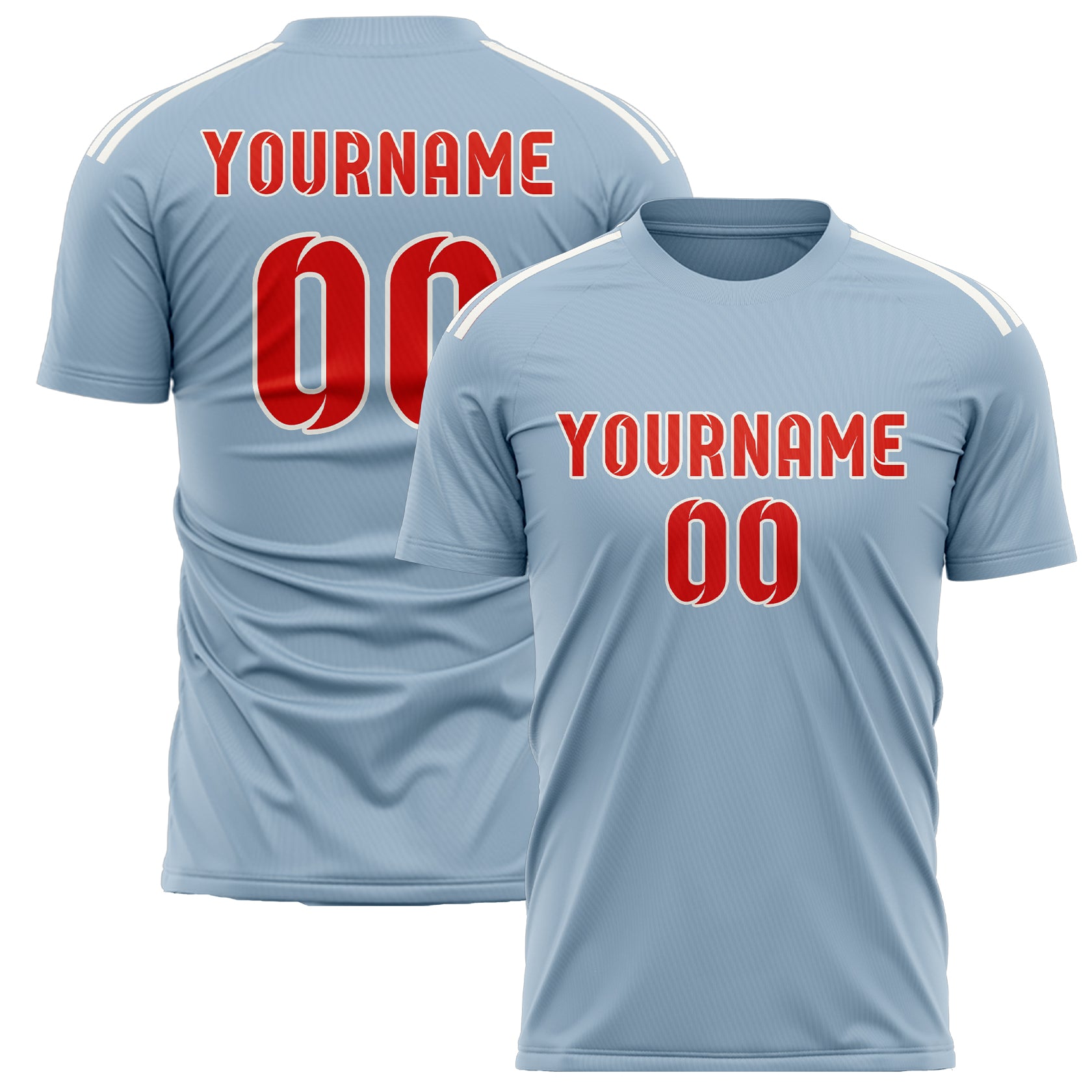 Benutzerdefiniertes Professionelles Hellblau Orangerot Fußballtrikot