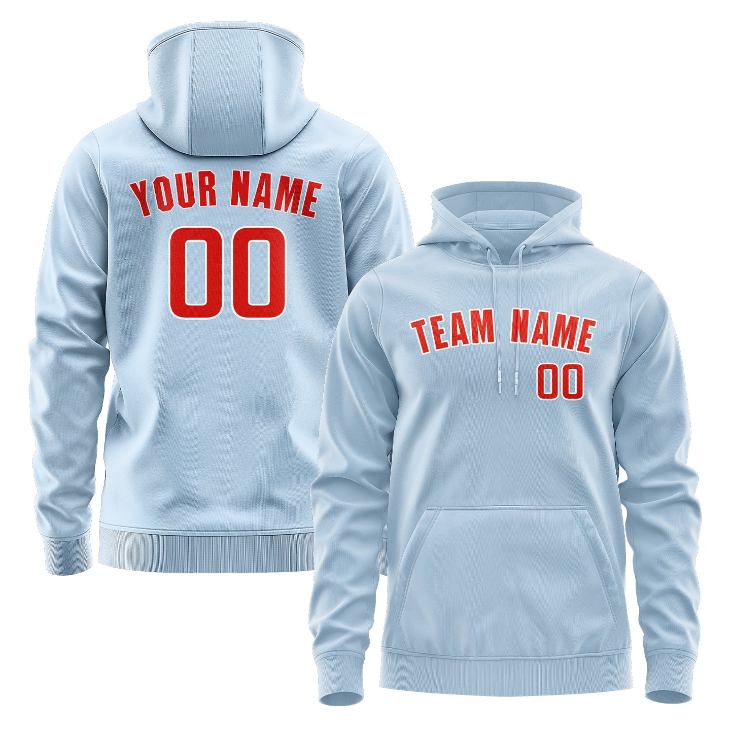 Maßgeschneidertes Hellblau Orangerot Hoodie