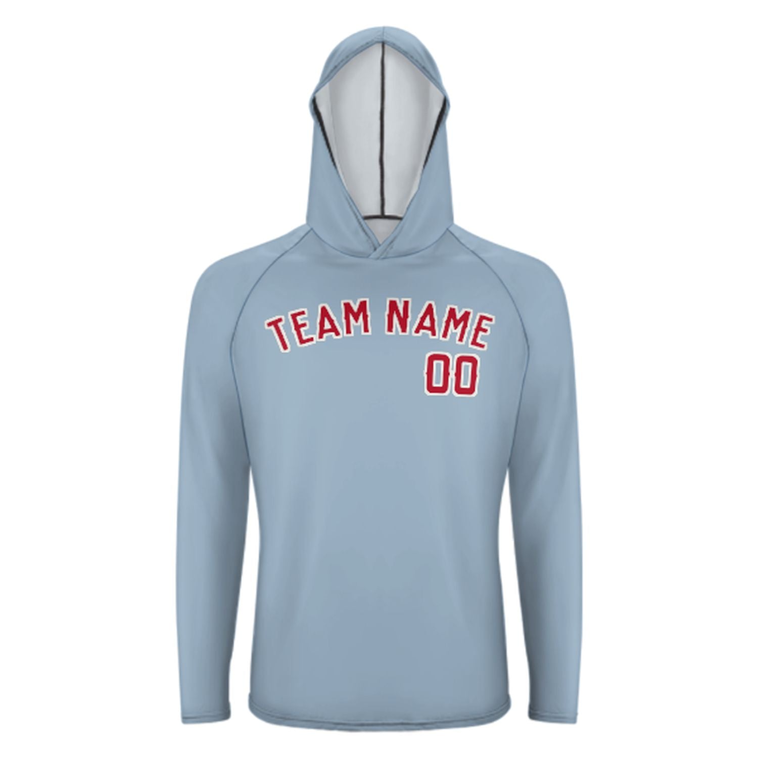 Maßgeschneidertes Hellblau Rot UV-Hoodie