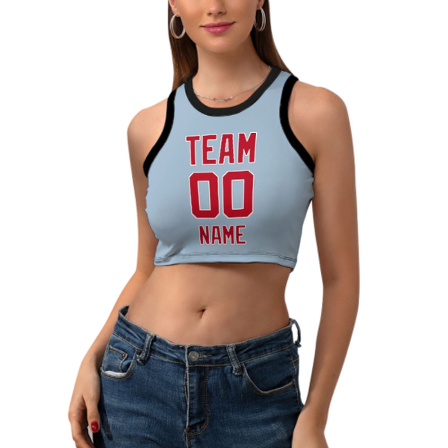 Skræddersyet lyseblå rød ærmeløs tank top