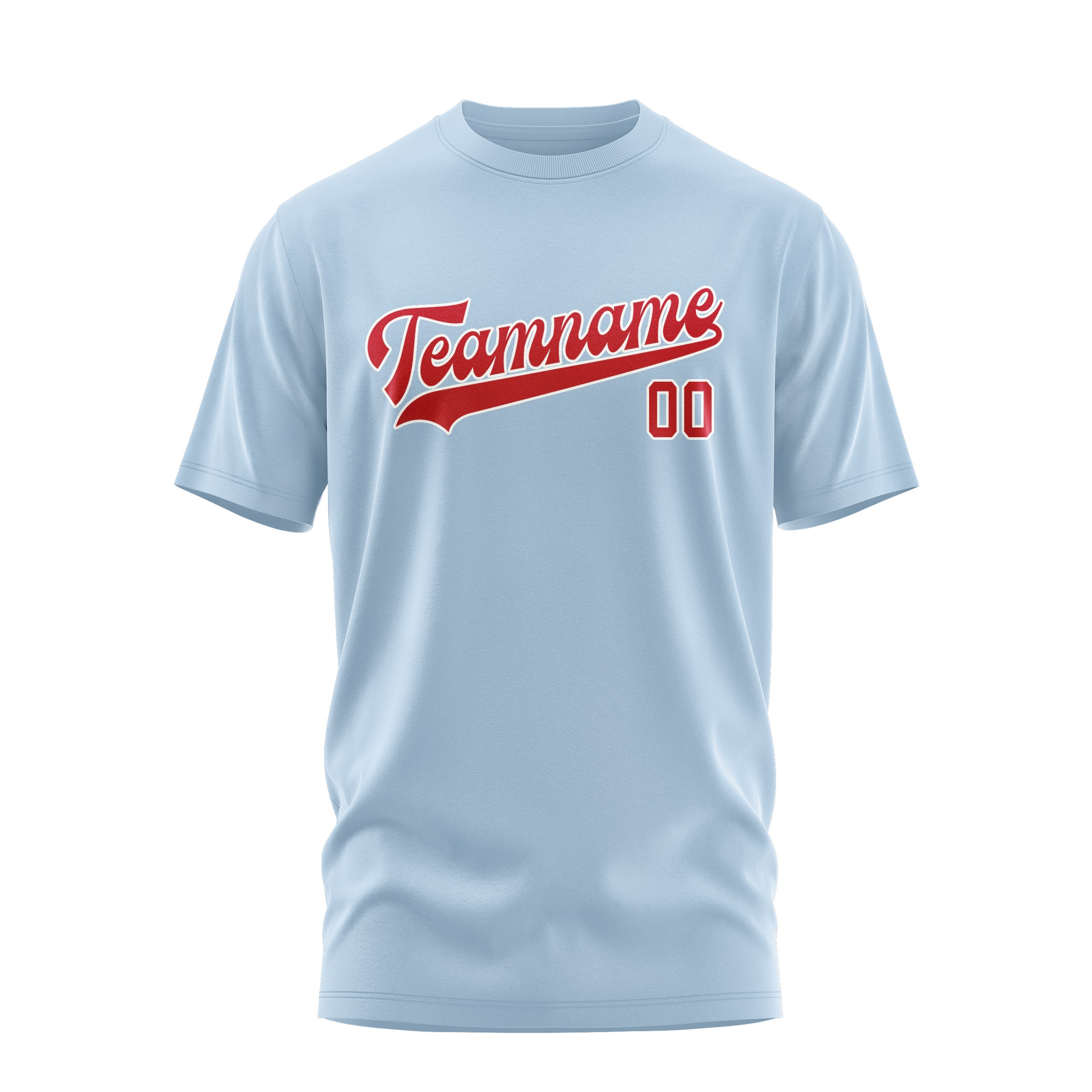 Maßgeschneidertes Hellblau Rot T-Shirt