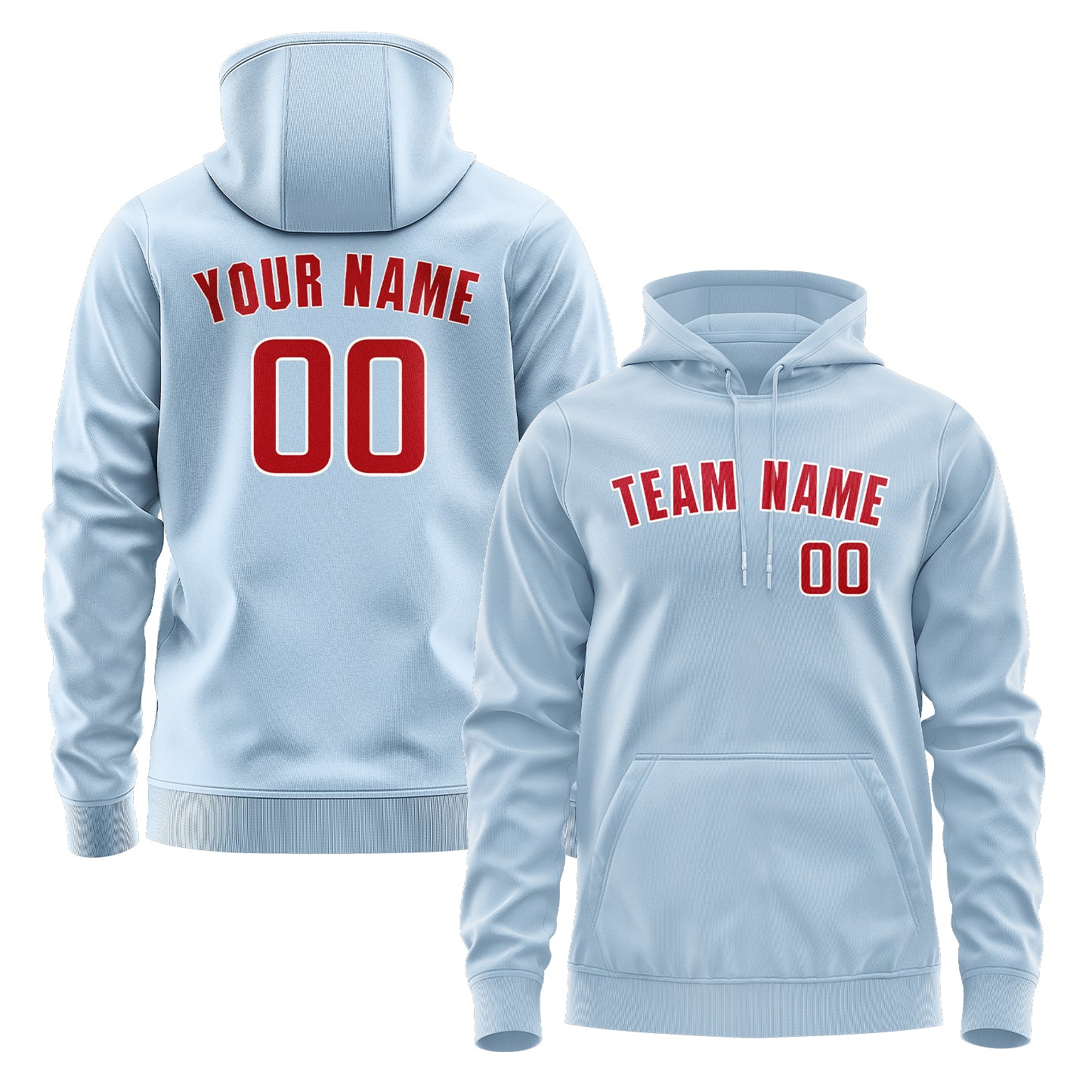 Maßgeschneidertes Hellblau Rot Hoodie
