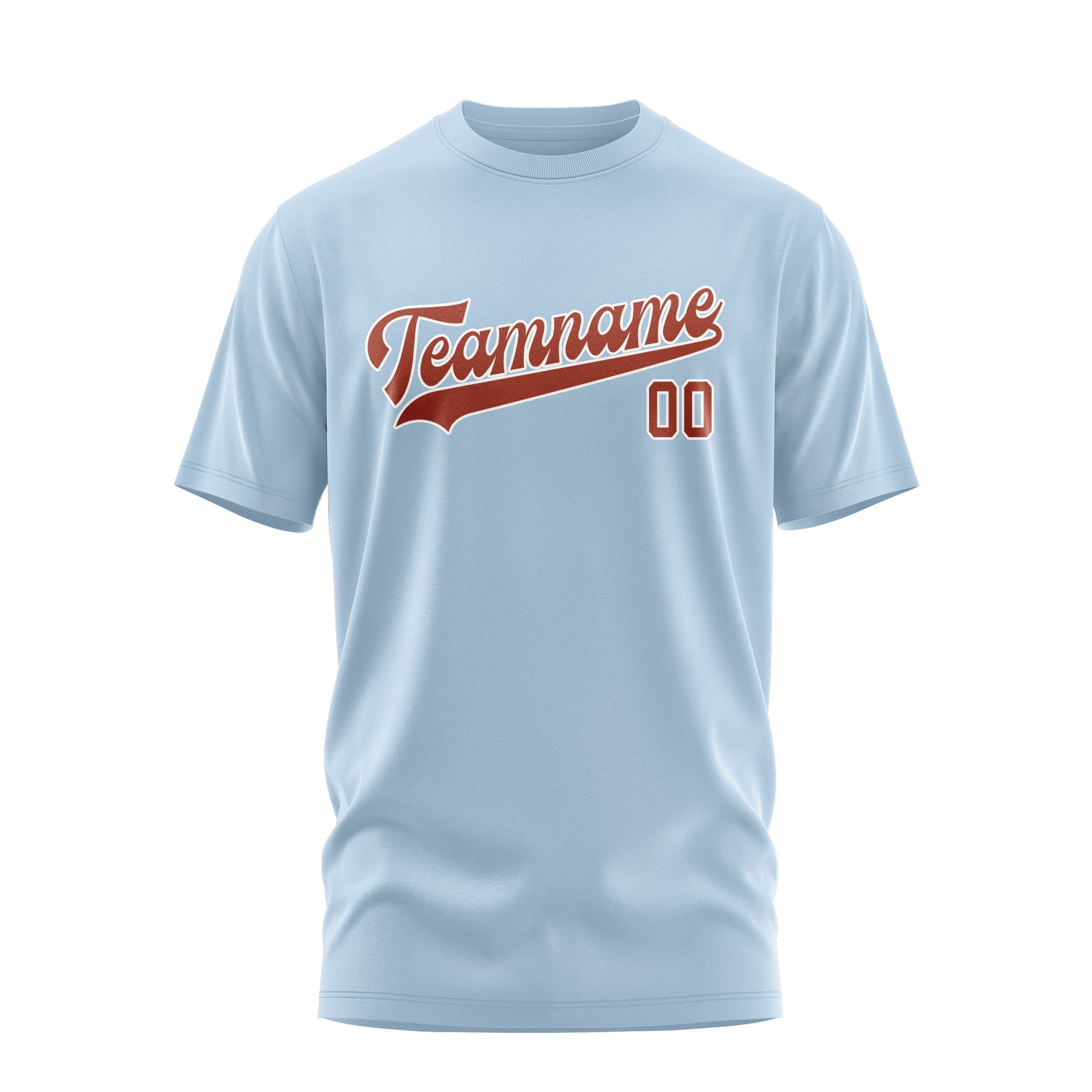 Maßgeschneidertes Hellblau Korallenrot T-Shirt