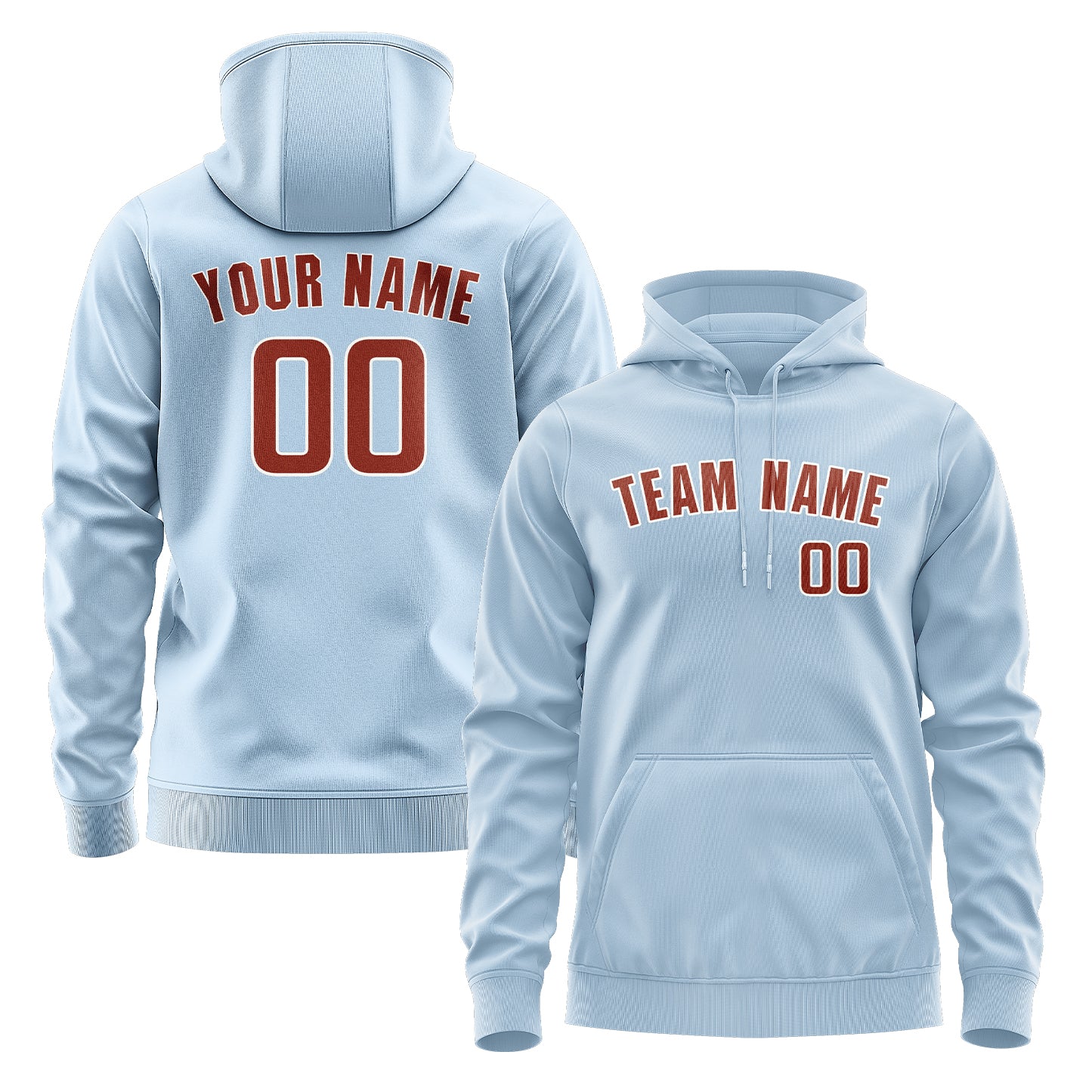 Maßgeschneidertes Hellblau Korallenrot Hoodie