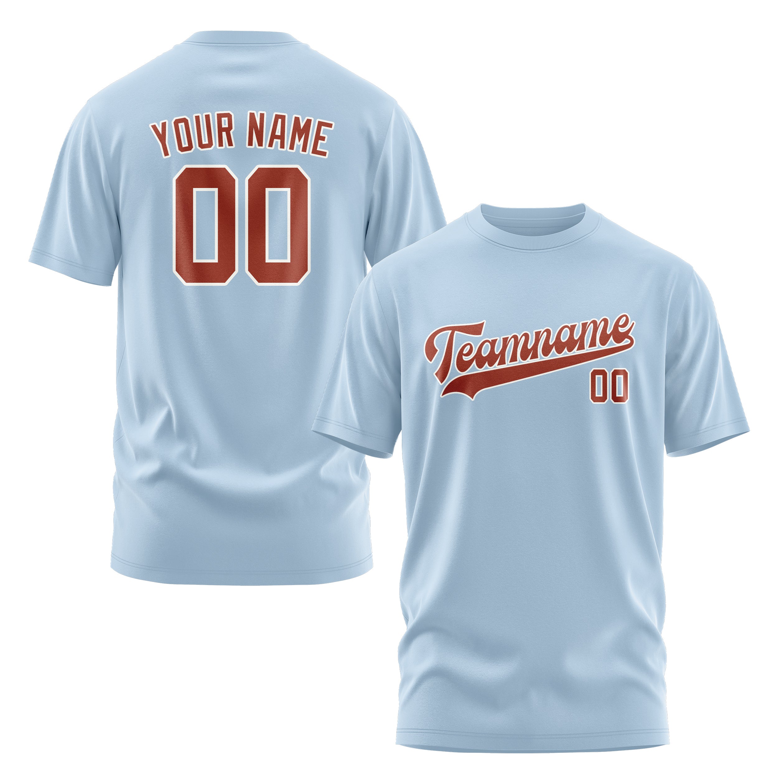 Maßgeschneidertes Hellblau Korallenrot T-Shirt