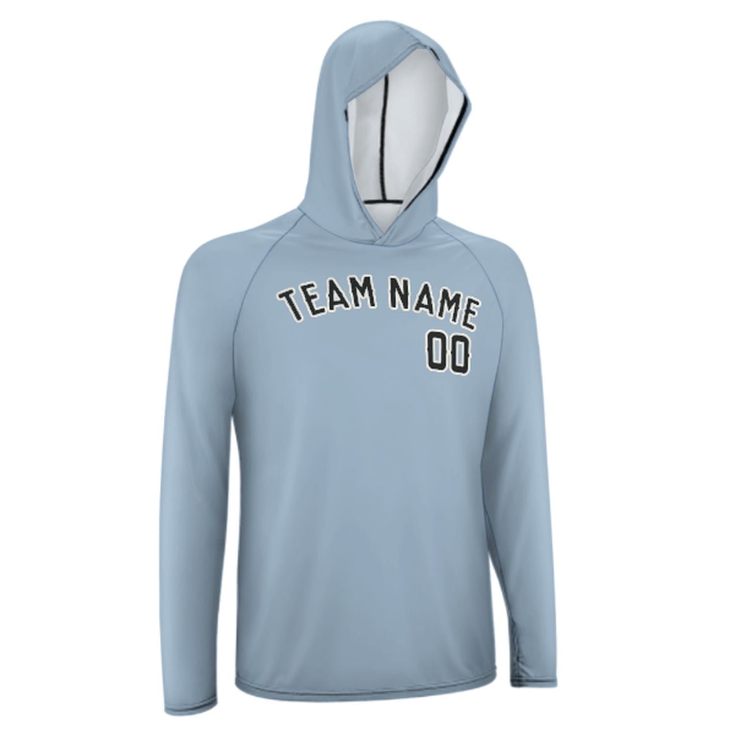 Maßgeschneidertes Hellblau Schwarz UV-Hoodie